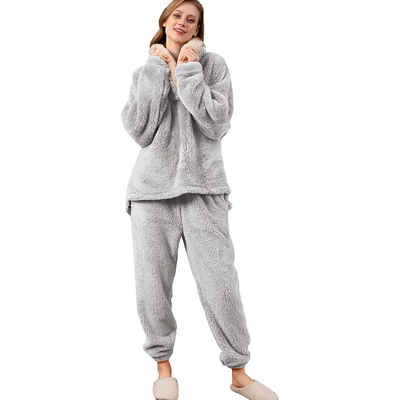 Opspring Pyjama 2er-Set Schlafanzug,gemütliche und warme Flanell-Nachtwäsche