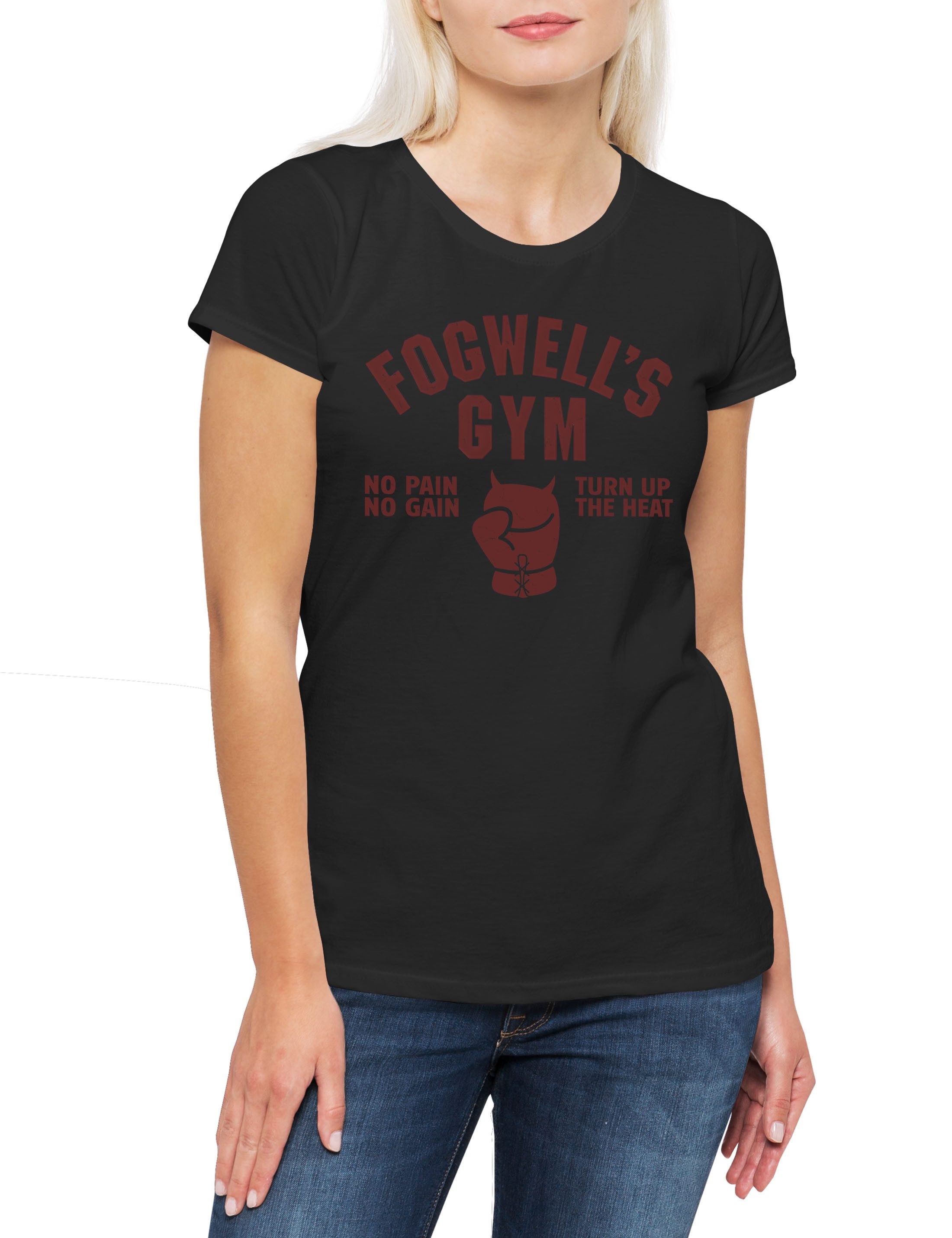 Print-Shirt Fogwell's Gym Damen T-Shirt Murdock Symbol DD Company Hells Logo