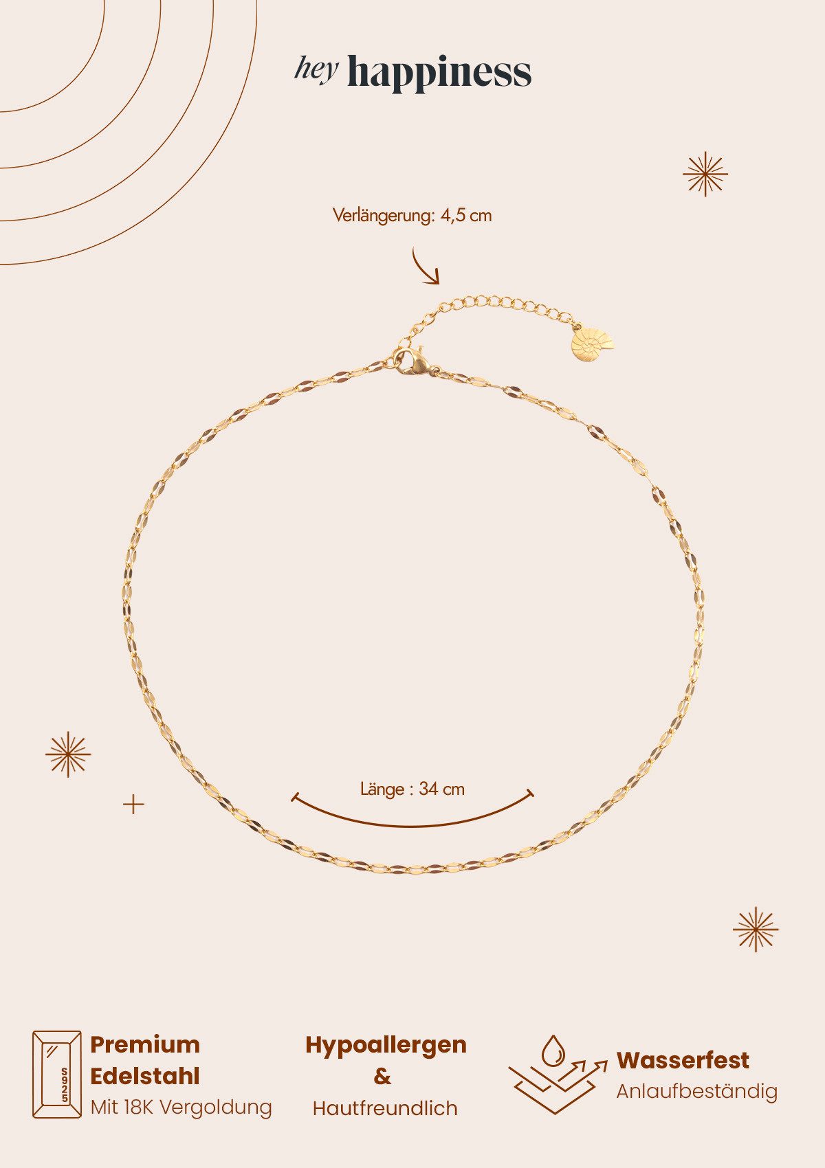 Hey Happiness Choker Rolo Kette Damen, Kurze Edelstahl Halskette ohne Anhänger, wasserfest