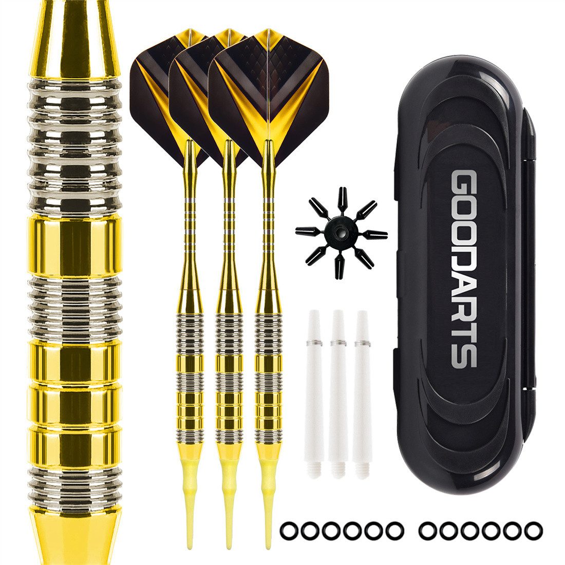 BOTERS Dartpfeil Professionelles Dart-Zubehör-Set mit Schutzhülle, 3 Aluminium-Schäfte, Standard-Dart-Zubehörset, 18g, mit Protektor, Flügel, Ersatzstäben