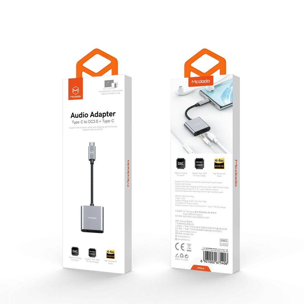 mcdodo Adapter USB-C - 3,5mm jack Aux Mini Buchse Anschluss + Typ-C Adapter – Bild 5 von 5