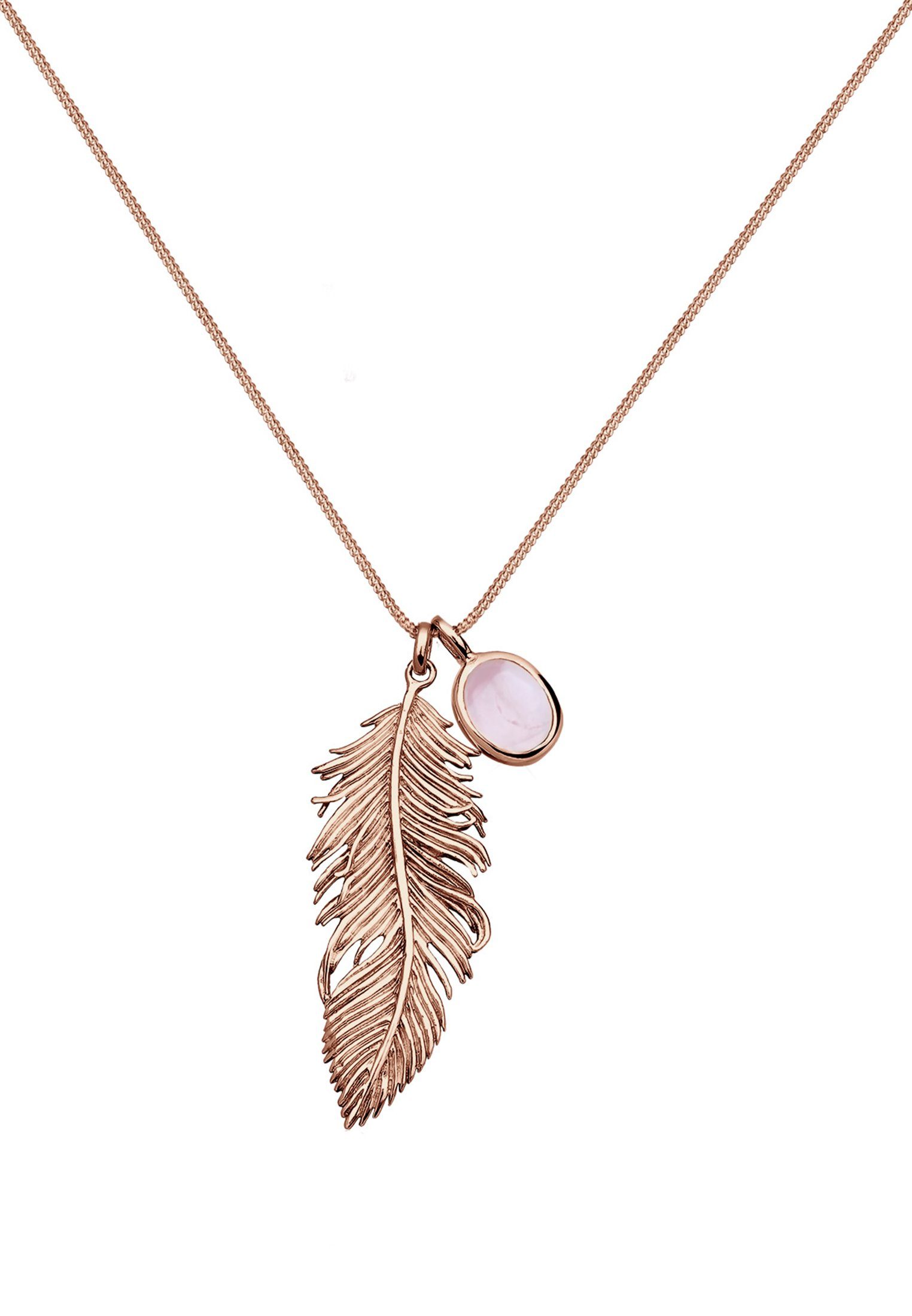 Elli Kette mit Anhänger Feder Quarz Rose 925 Sterling Silber Rosegold
