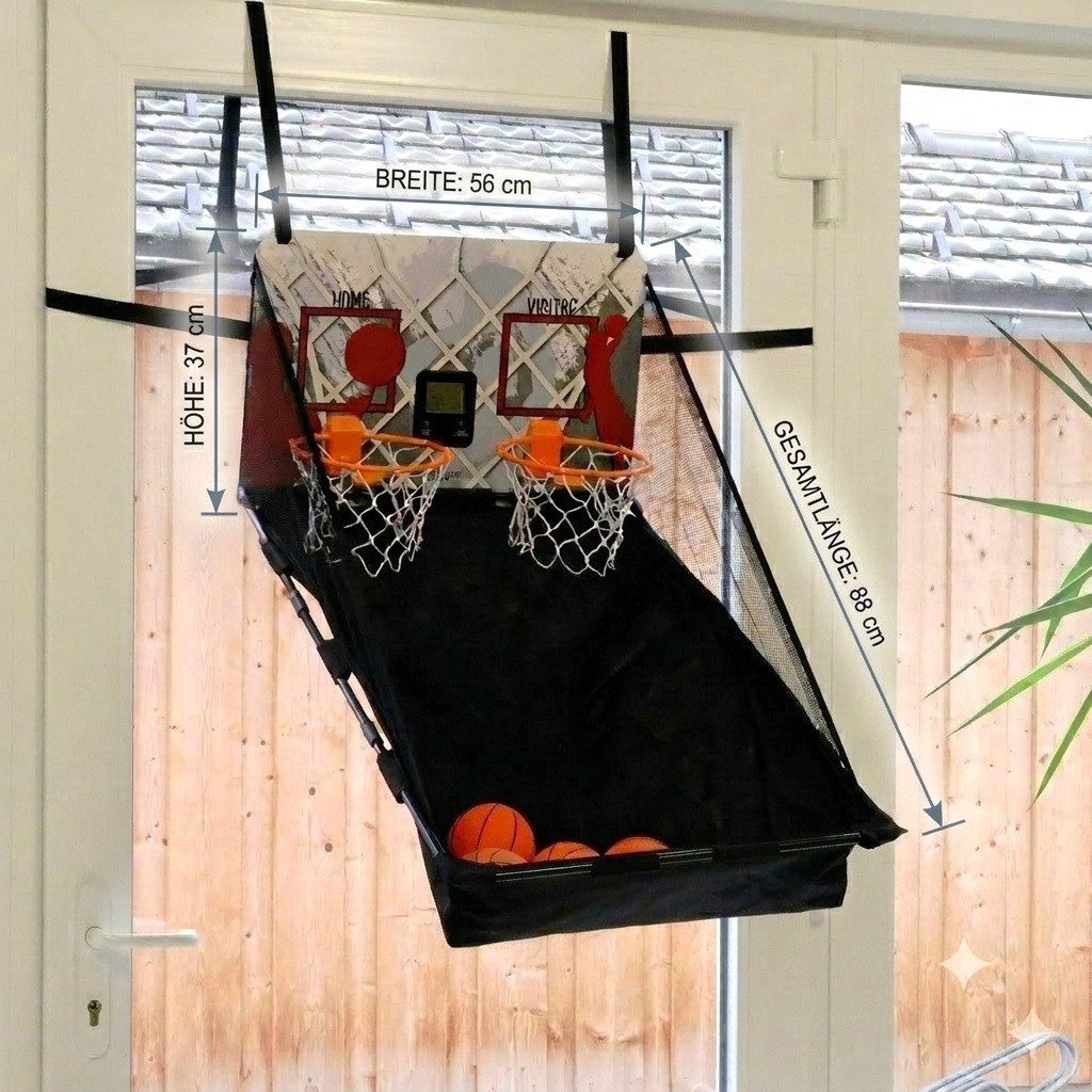 FASports Basketballkorb Indoor-Basketballspiel Bascade für die Tür mit LCD-Anzeigen, faltbar (für 2 Spieler ab 6 Jahre mit, 1-St., 2 Mini-Basketballkörben, 4 Bällen, Pumpe), Arcade Automat Basketballkorb Zimmertür-Spiel mit 2 elektron. Zählern