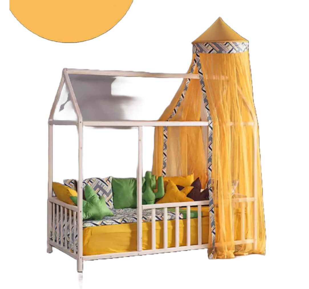 Xlmoebel Kinderbett Himmelbett aus Holz mit Stoffhimmel für gemütliche Schlafatmosphäre (Kinderbett, 1-tlg., Kinderbett), Hergestellt in Europa