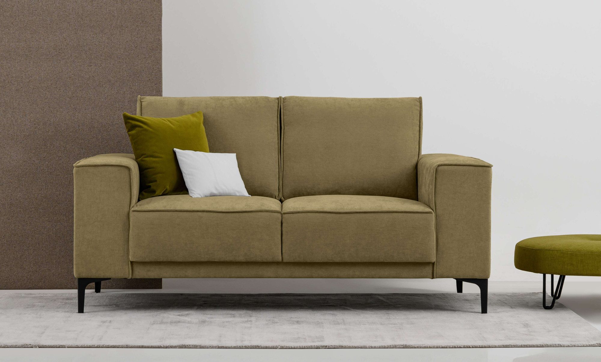 OTTO home 2-Sitzer Kompaktsofa Oland, Struktur, Flachgewebe, Luxus-Microfaser, Boucle, 164 cm, Wellenunterfederung, Skandi-Design, Metallfüße