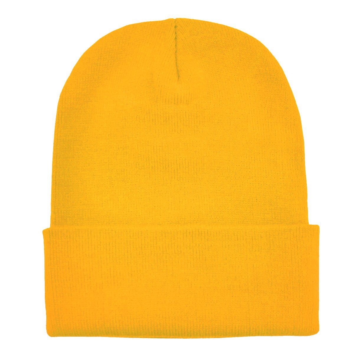 Wintermütze, DonDon Beanie mit (Packung, Beanie gelb Mütze 1-St) Design, Krempe klassisches