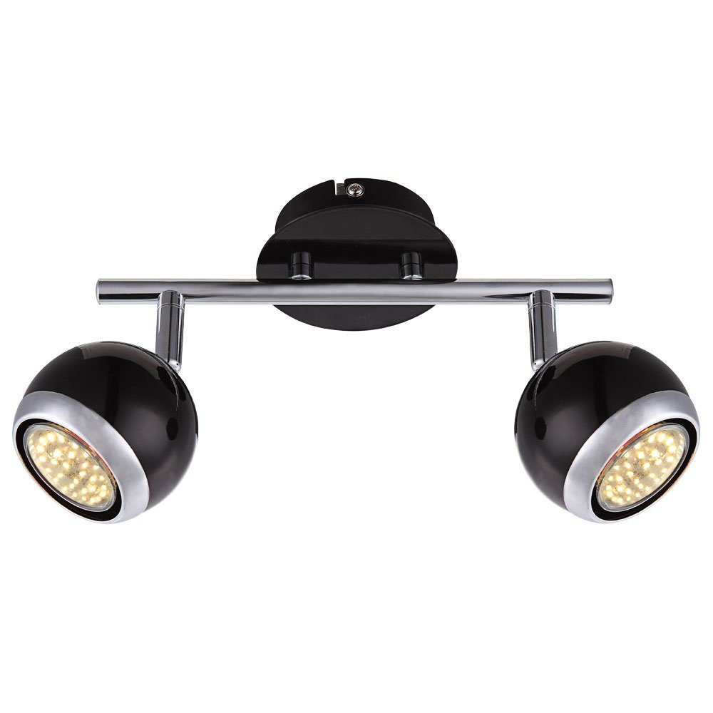 Globo LED schwenkbar 2 Metall Warmweiß, Leuchtmittel Deckenlampe Deckenleuchte, Chrom schwarz inklusive, Deckenstrahler Flammig