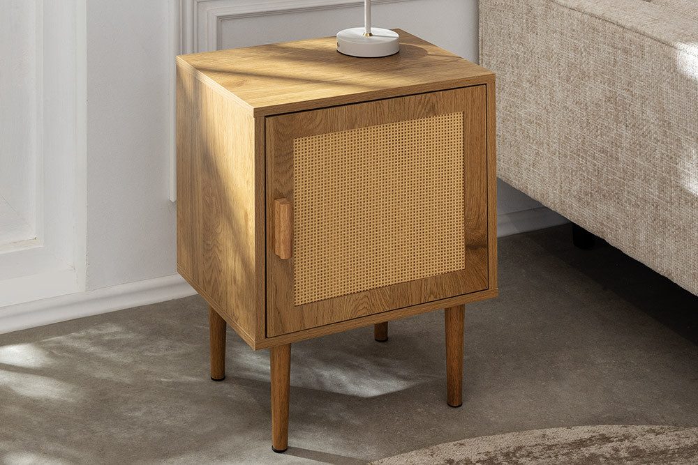 riess-ambiente Nachttisch VIENNA 60cm natur - Wiener Geflecht, mit Stauraum, Holzoptik, eckig (Einzelartikel, 1-St), Retro-Beistelltisch - ideal für Boho-Schlafzimmer und Wohnbereiche