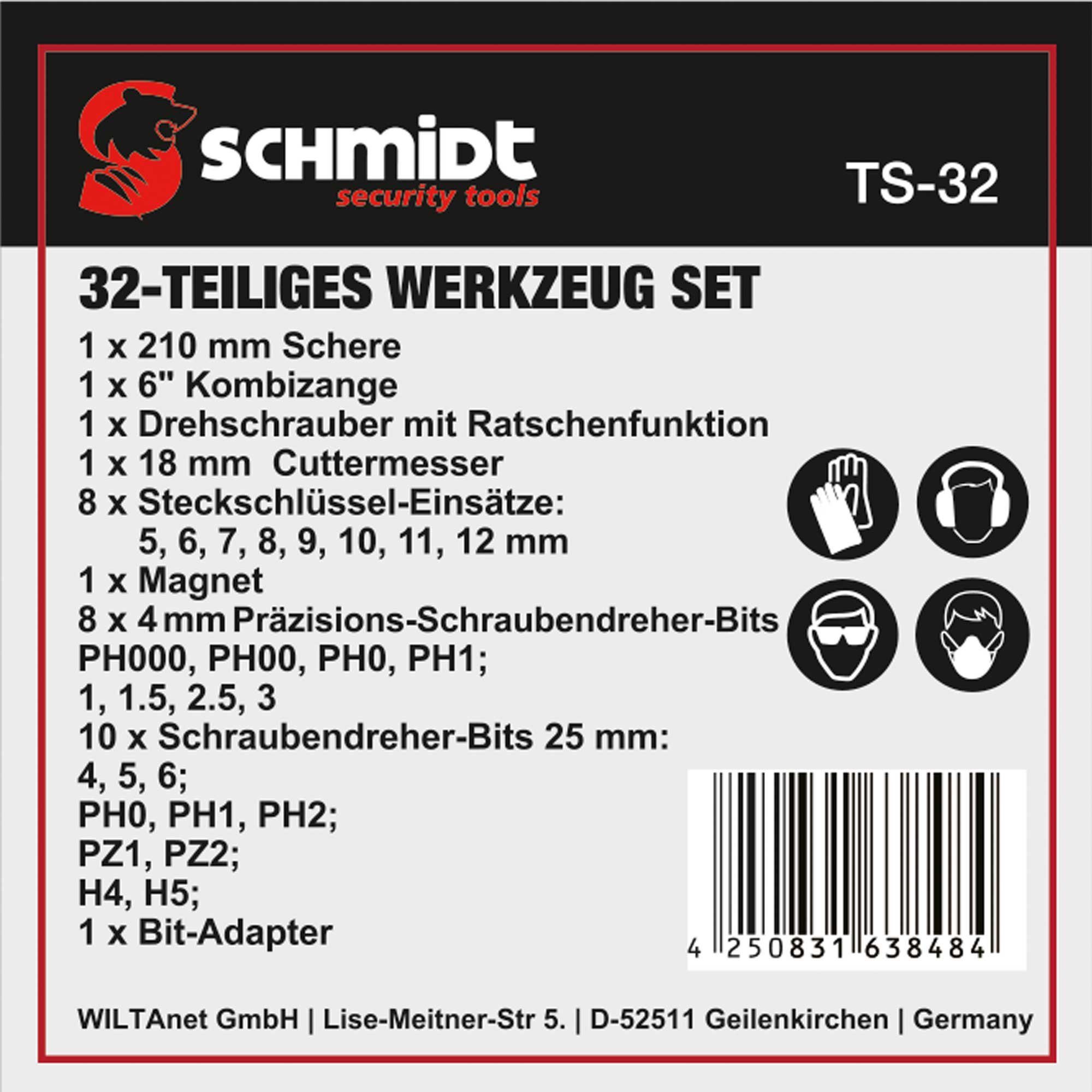 SCHMIDT Set Box security Werkzeugset 32-teilig tools Werkzeugsatz TS-32 Handwerkzeug Werkzeugkoffer