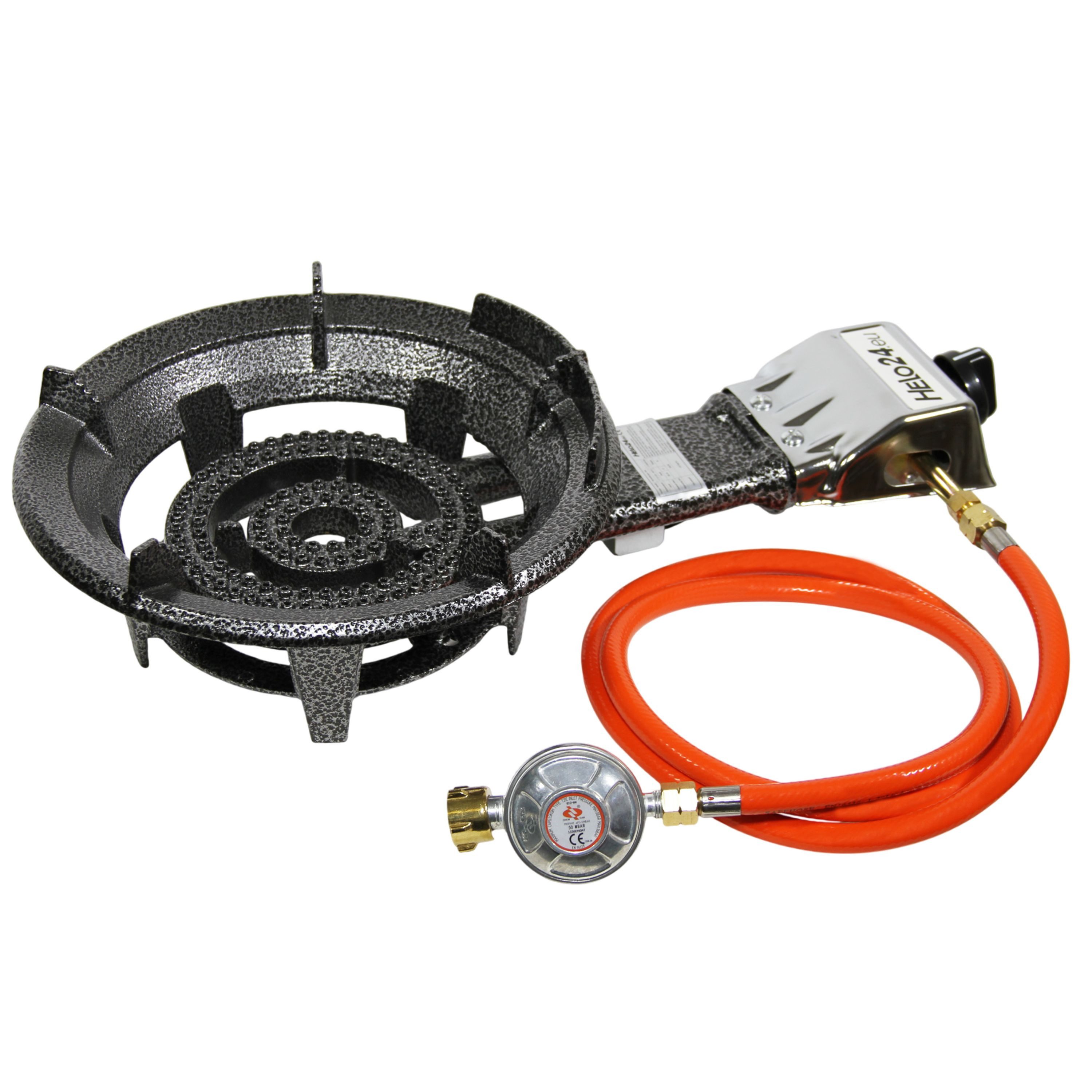 HELO24 Gaskocher Hockerkocher Camping Wok 9 kW 2 Ring-Brenner H4 + Schlauch + Regler