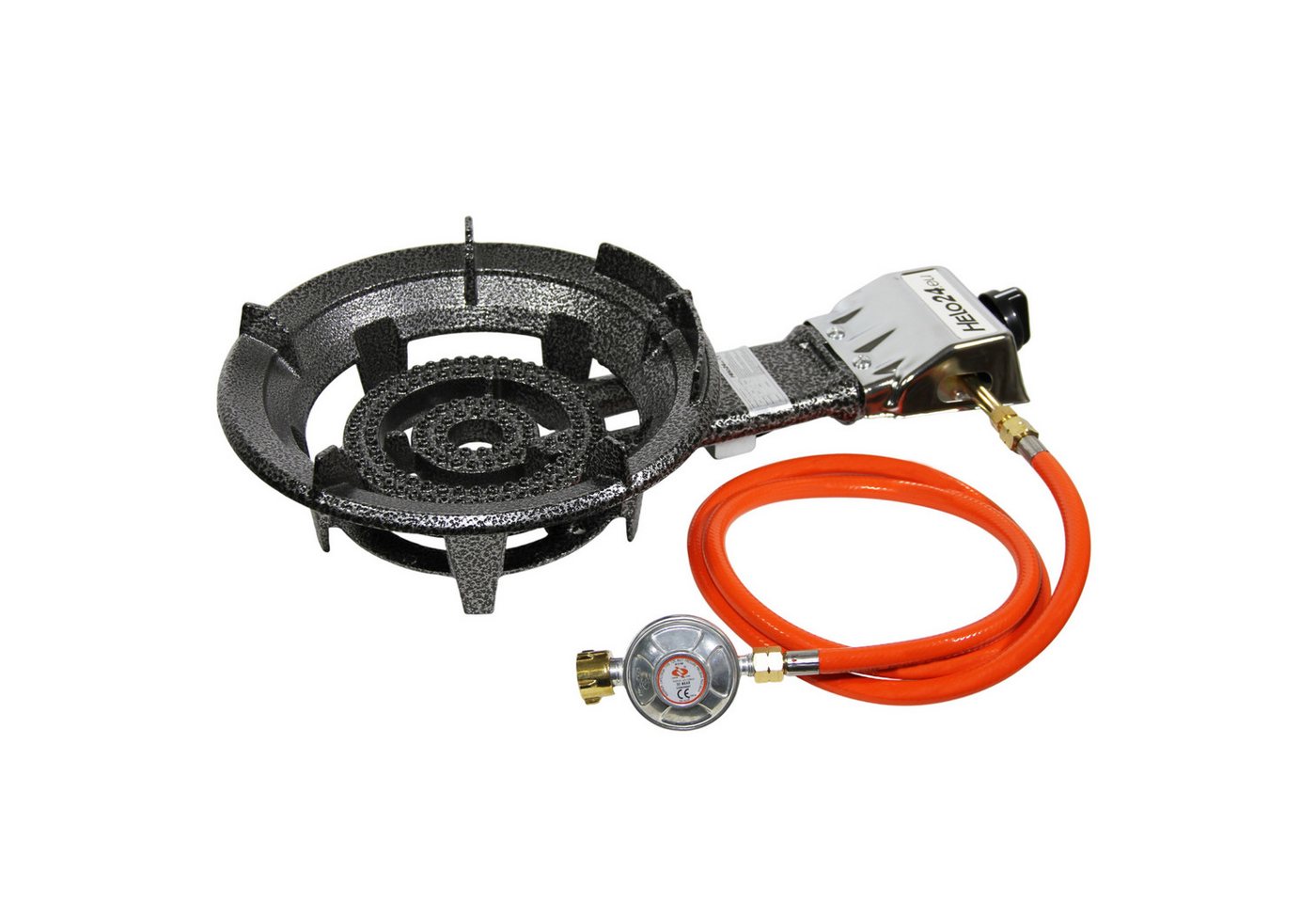 HELO24 Gaskocher Hockerkocher Camping Wok 9 kW 2 Ring-Brenner H4 + Schlauch + Regler
