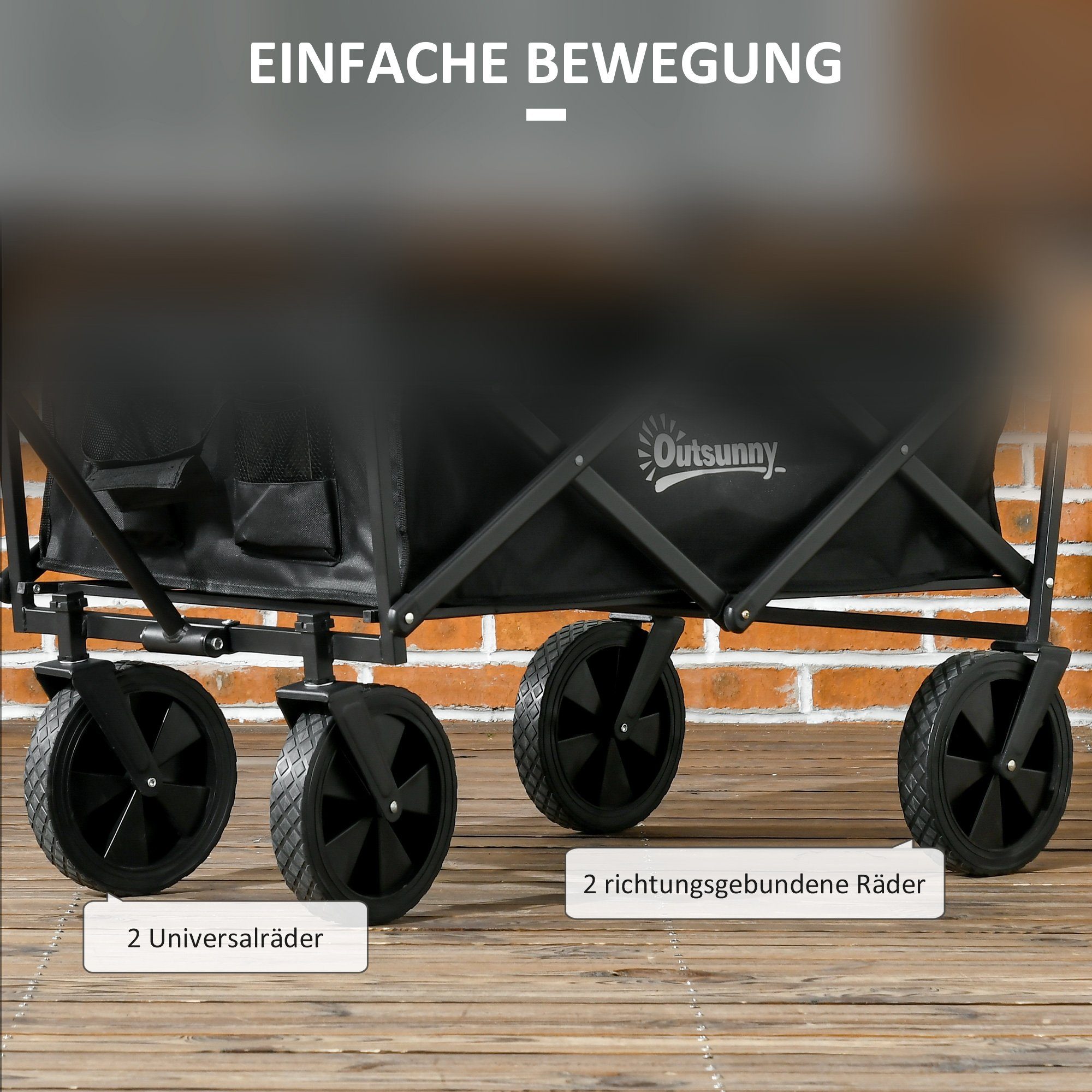 Outsunny Bicycle Cargo Trailer, Foldable Transport Cart with Sunshade, Handcart with Handle, Load Capacity up to 110 kg, Oxford, Black