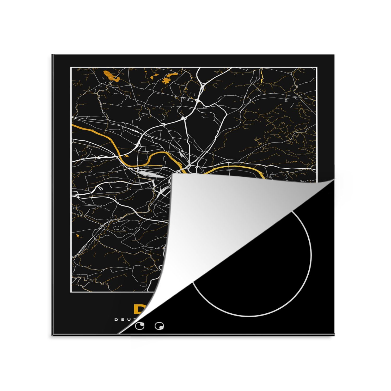 MuchoWow Herdblende-/Abdeckplatte Dresden - Gold - Stadtplan - Karte - Deutschland, Vinyl, (1 tlg), 78x78 cm, Ceranfeldabdeckung, Arbeitsplatte für küche | Herdabdeckplatten