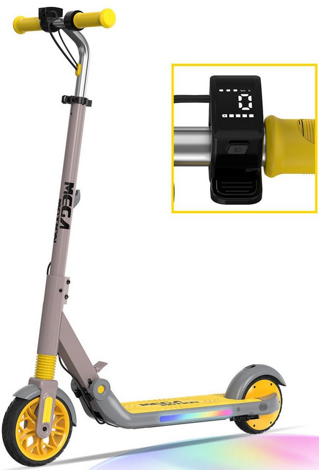Mega Motion Elektro-Kinderroller ME1 E-Scooter für Kinder, 8/12/16 km/h, mit verstellbarem Lenker, Belastbarkeit 50 kg, faltbar, sieben Farben Lichtern, bis zu 8km, Display für 6-12 Jahren