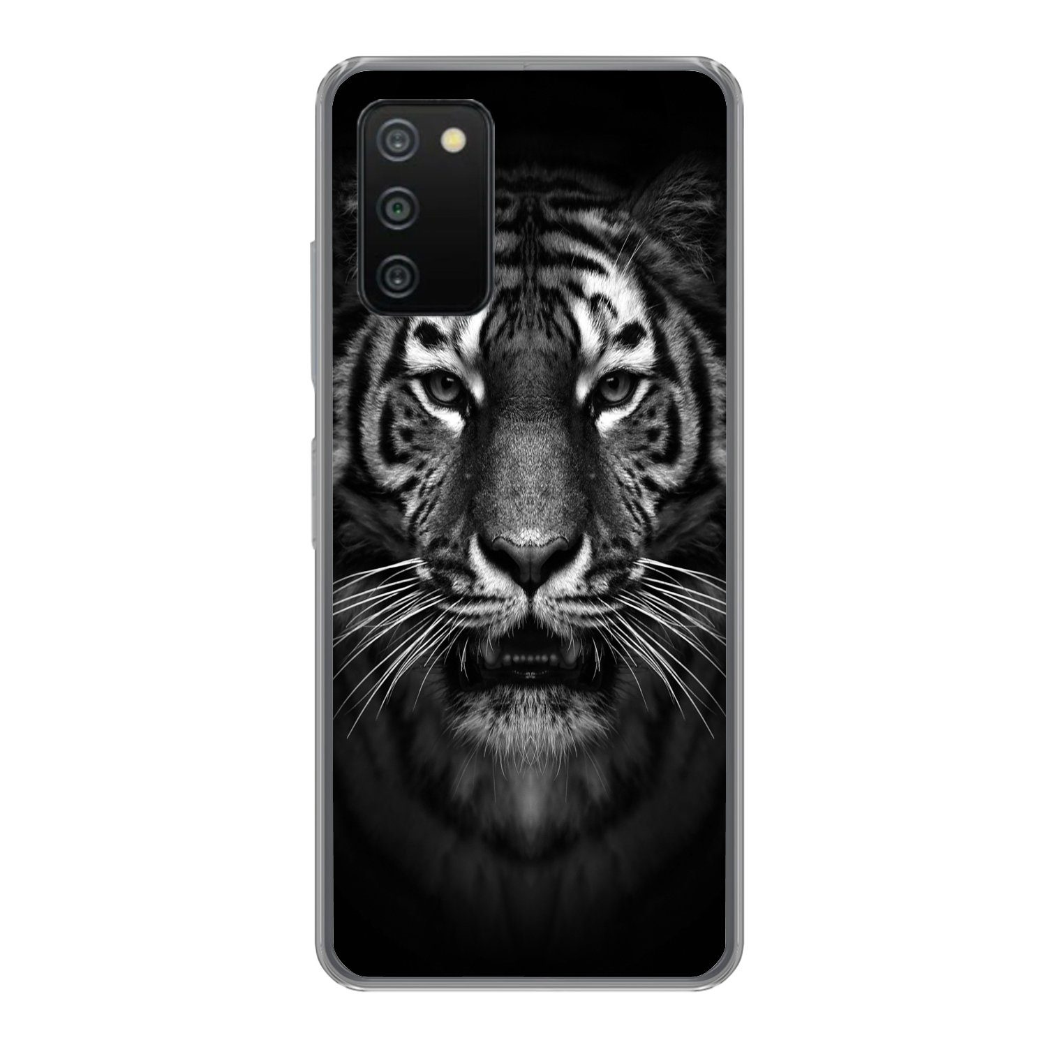 MuchoWow Handyhülle für Samsung Galaxy A03s Tiger - Tiere - Schwarz - Weiß - Porträt - Wil, Smartphone-Bumper, Print, Handy Schutzhülle Dünn