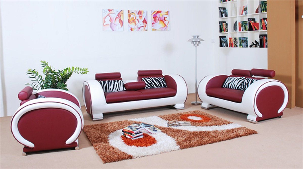 JVmoebel Sofa Sofagarnitur Design Couchen 311 Sitzer Set Leder Sofa Polster Sofas, Made in Europe Rot/Weiß