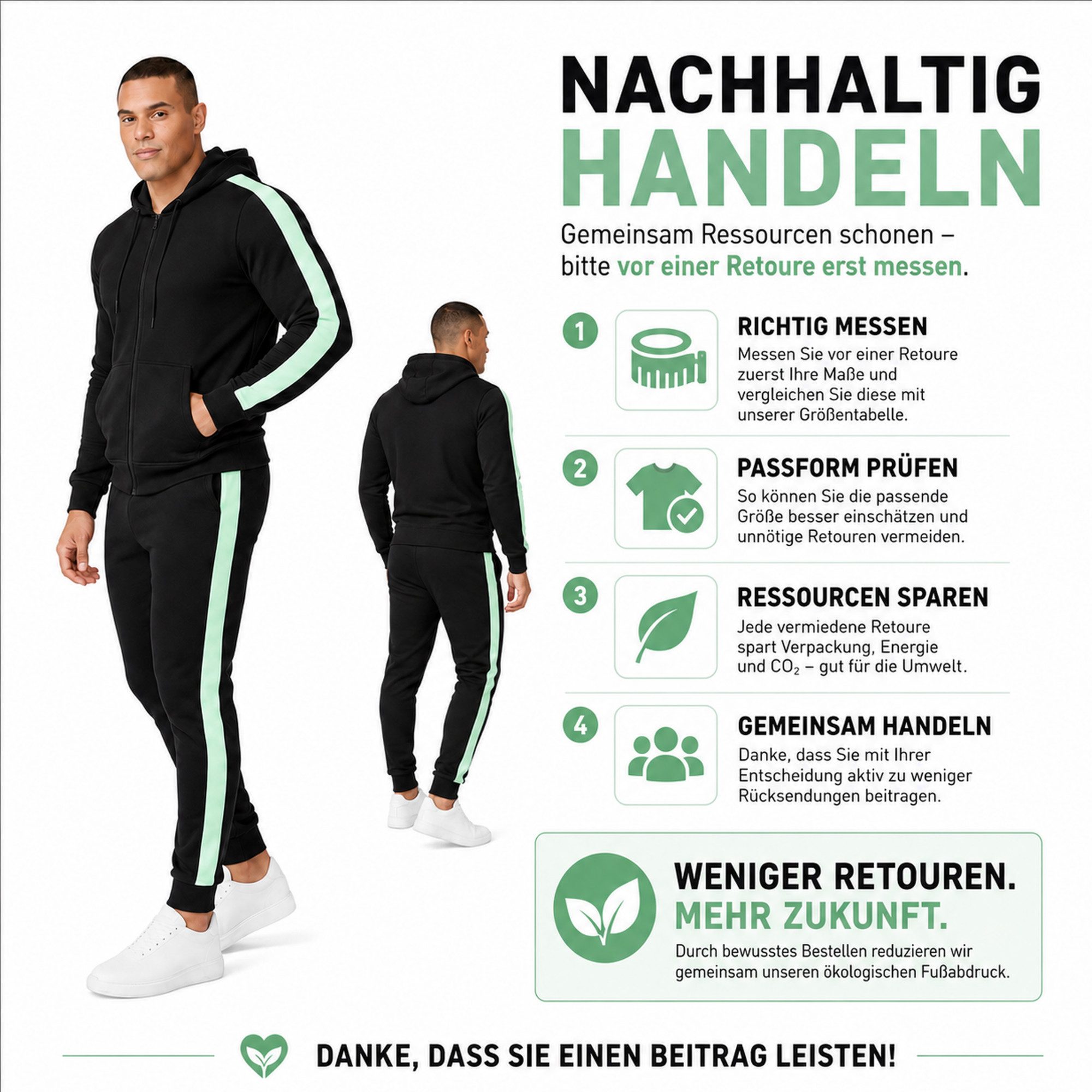 L.gonline Freizeitanzug Herren Jogginganzug zweifarbig sportlich mit Streifen, 526 (Kapuzenjacke mit Reißverschluss, Hose, 2-tlg), Fitness Freizeit Casual – Bild 5 von 5