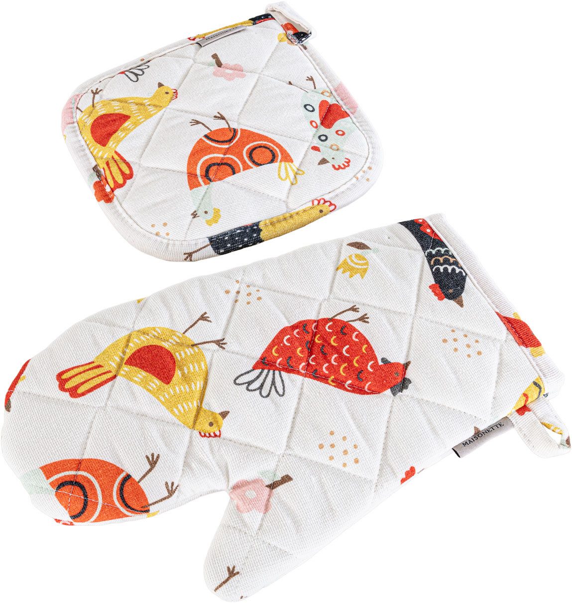Egeria Topflappen Küchen Set Chick, (Set, 2-tlg., 1xTopflappen (20x20cm)+1xTopfhandschuh (19x30cm)