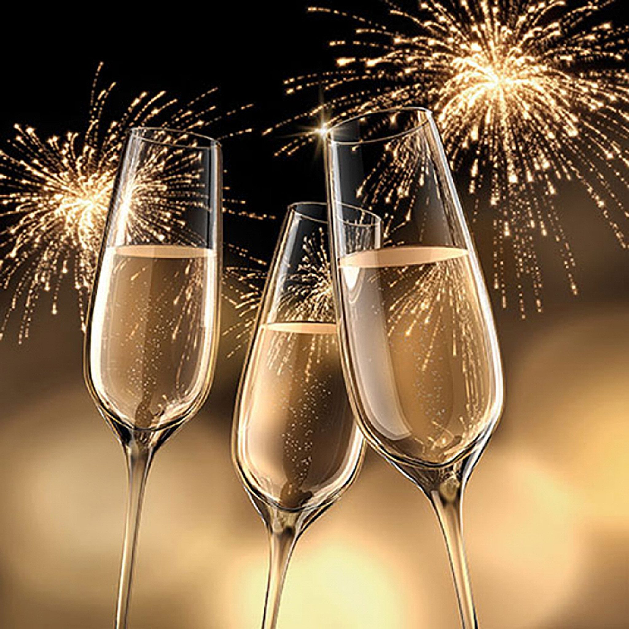 Ambiente Luxury Paper Products Papierserviette, Салфетки Papier 33x33cm 3-lagig mit Sekt & Feuerwerk Motiv 20 Stück