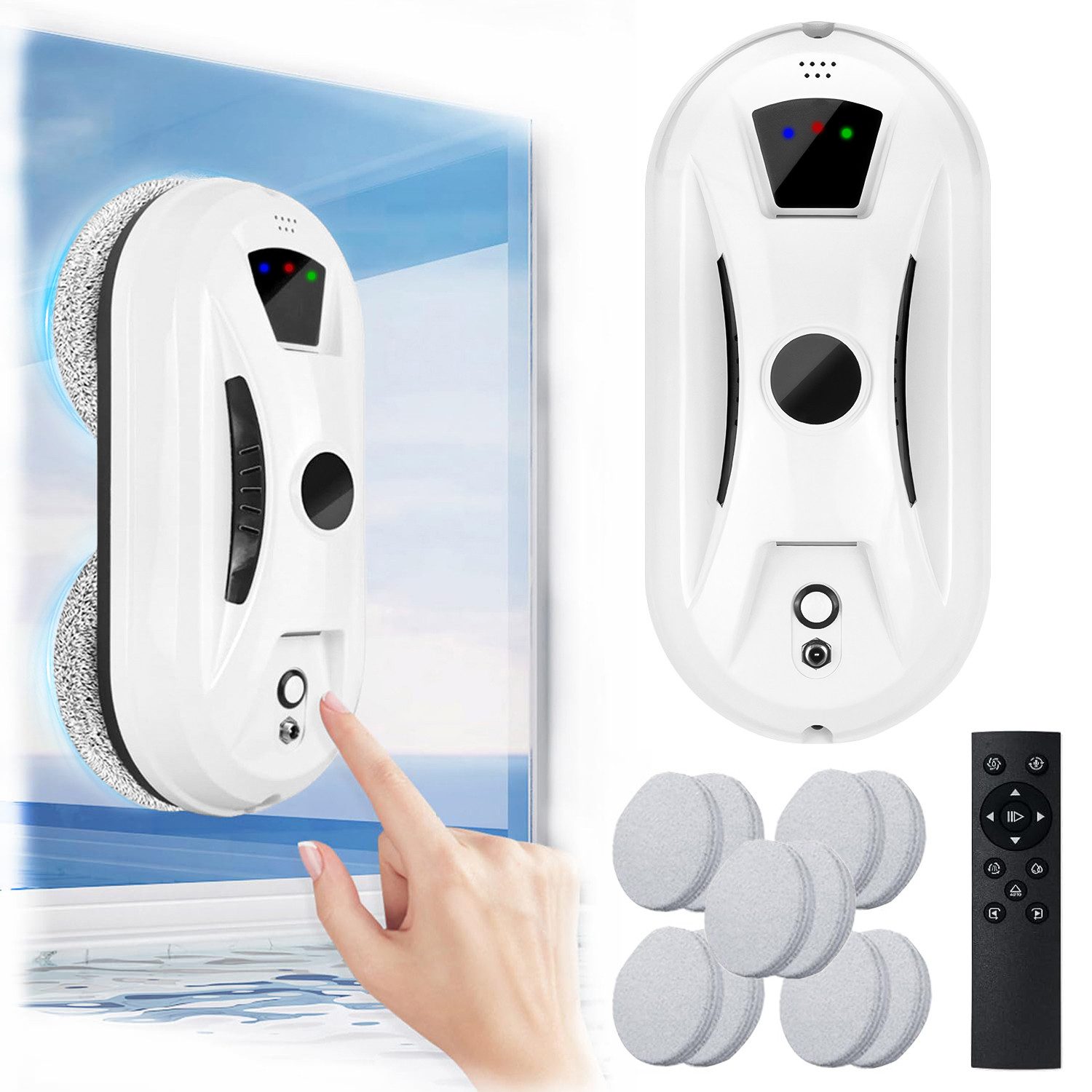 ZEUOPQ Fensterputzroboter Fensterreinigungsroboter Fenstersauger mit der Fernbedienung, Fensterputzer mit Starker Saugkraft, 5600Pa, mit USV-Stromausfallschut