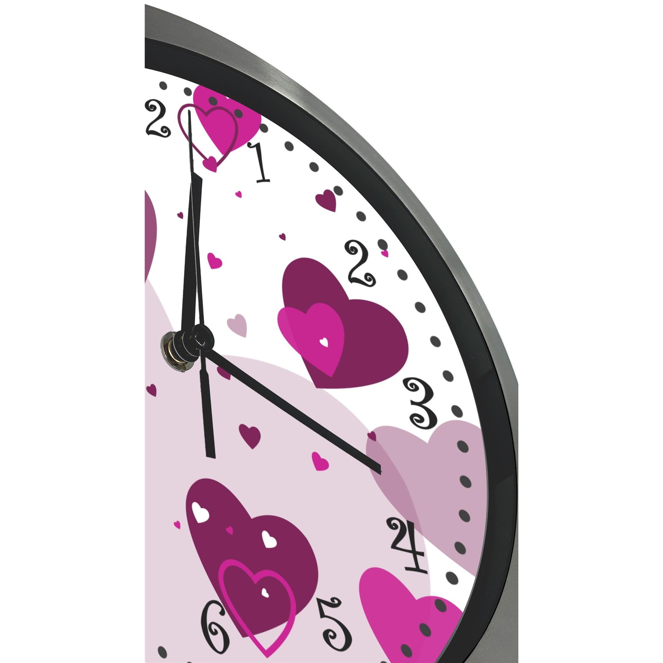 CreaDesign Funkwanduhr Funkuhr, Kinder Wanduhr, Kinderuhr, Kinderzimmer Herz brombeere (geräuscharmes Uhrwerk)