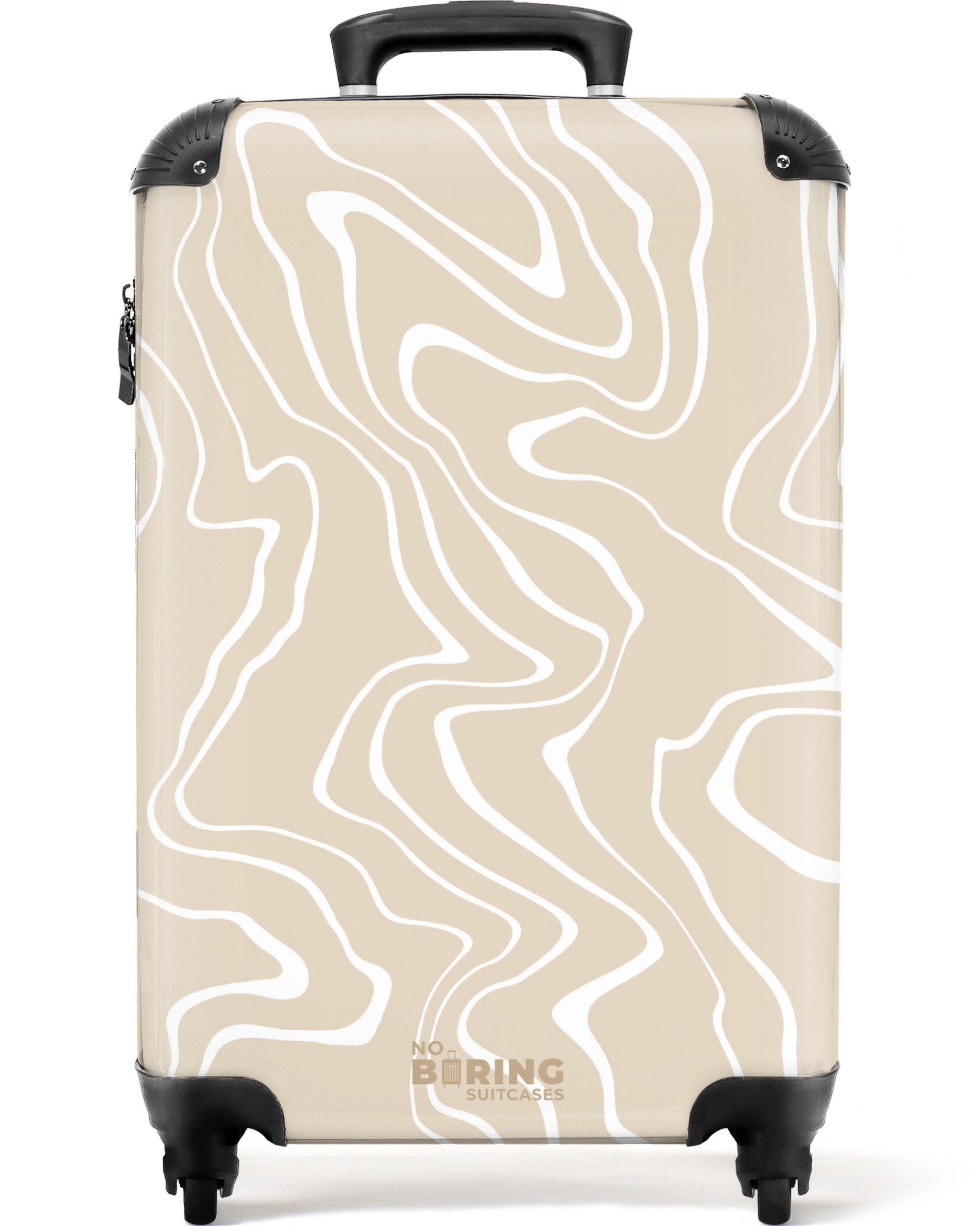 NoBoringSuitcases.com© Hartschalen-Trolley Beigefarbener Hintergrund mit abstrakten weißen Linien 55x35x20cm, Reisetasche mit Rollen, …