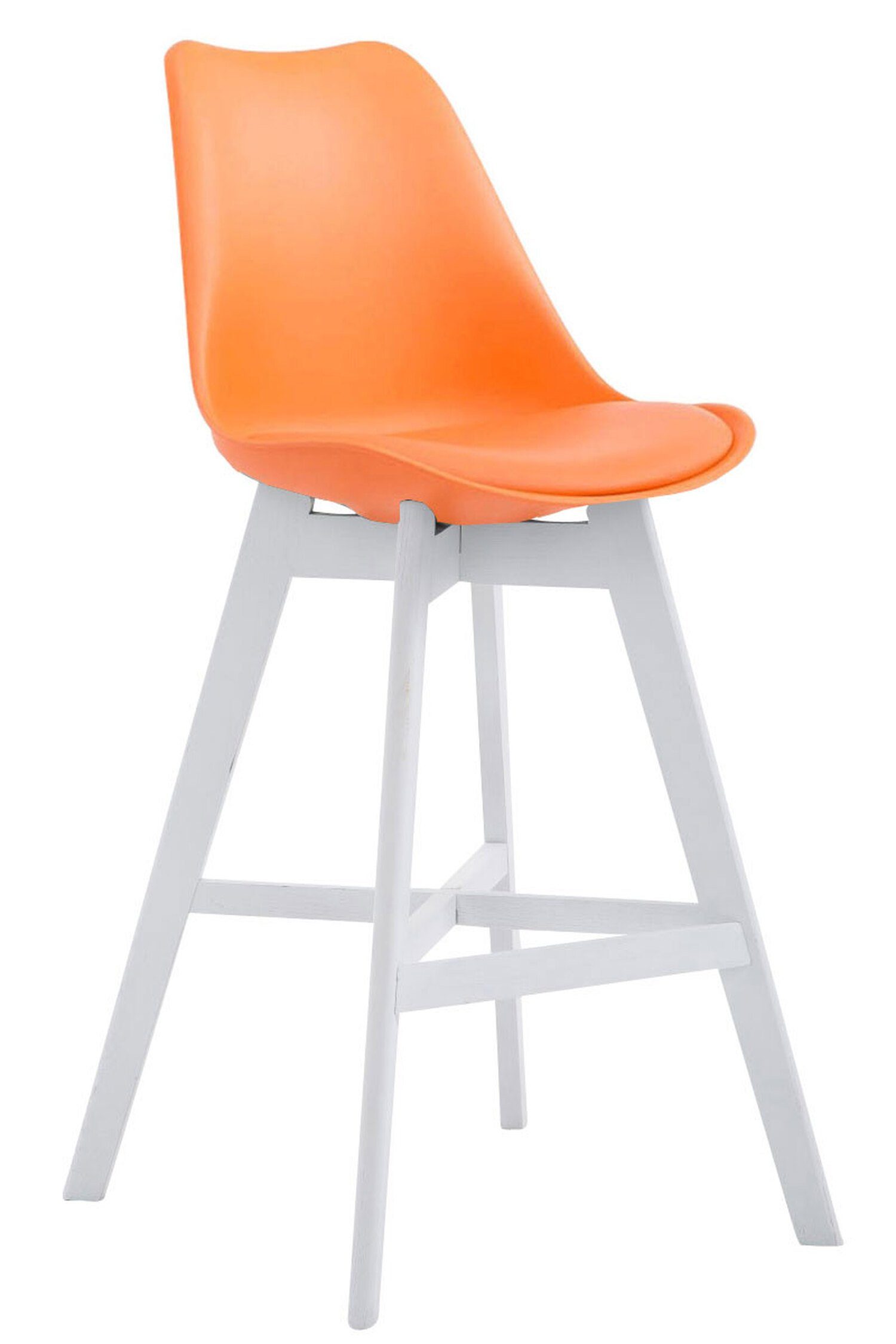 TPFLiving Barhocker Canada mit bequemer Rückenlehne und angenehmer Fußstütze (Barstuhl Hocker für Theke & Küche), 4-Fuß Gestell Holz Weiß - Sitzfläche: Kunstleder Orange