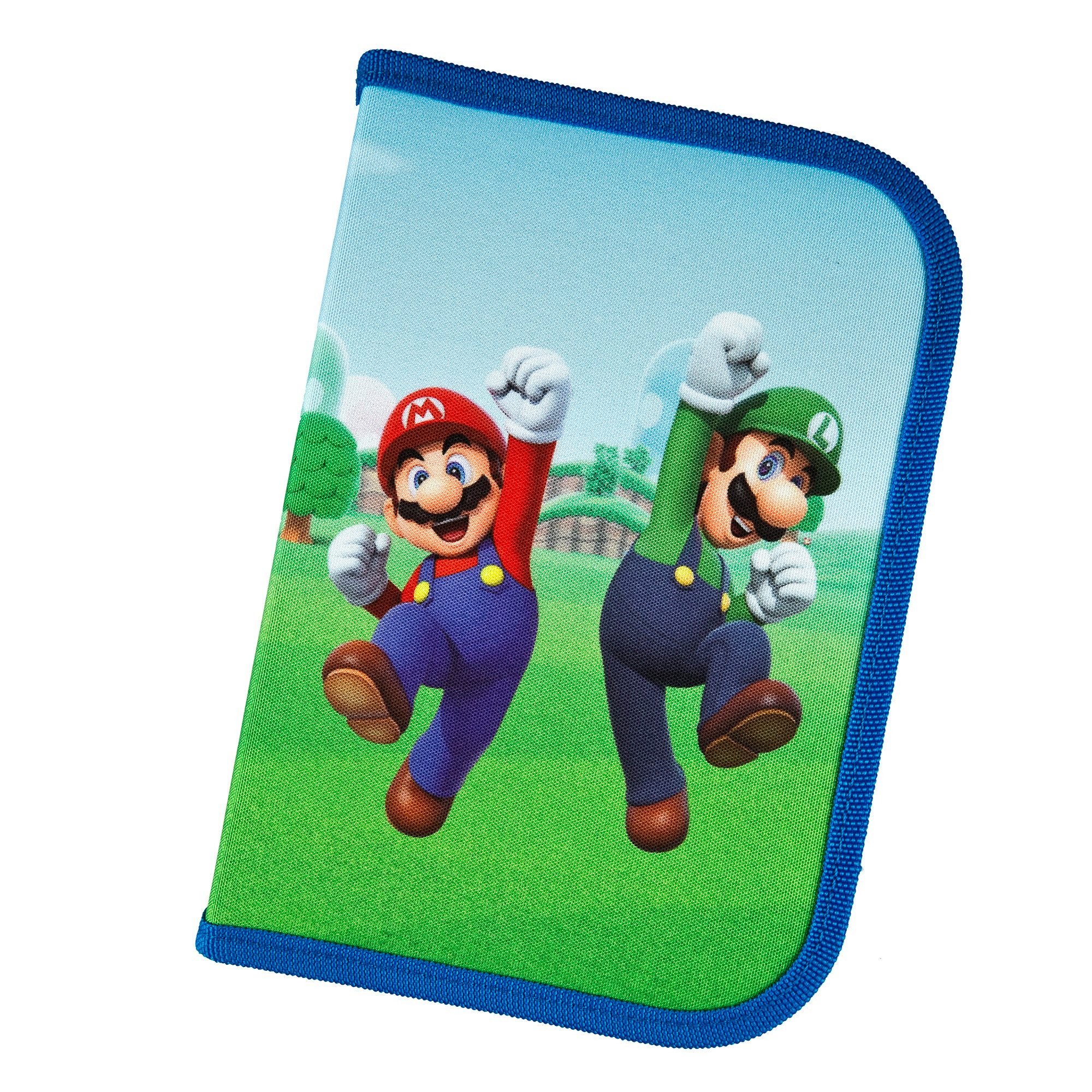 Familando Federmäppchen für Jungen mit Super Mario Motiv, (4-teiliges Set), inkl. Schlamper-Rolle, Turn- und Geldbeutel