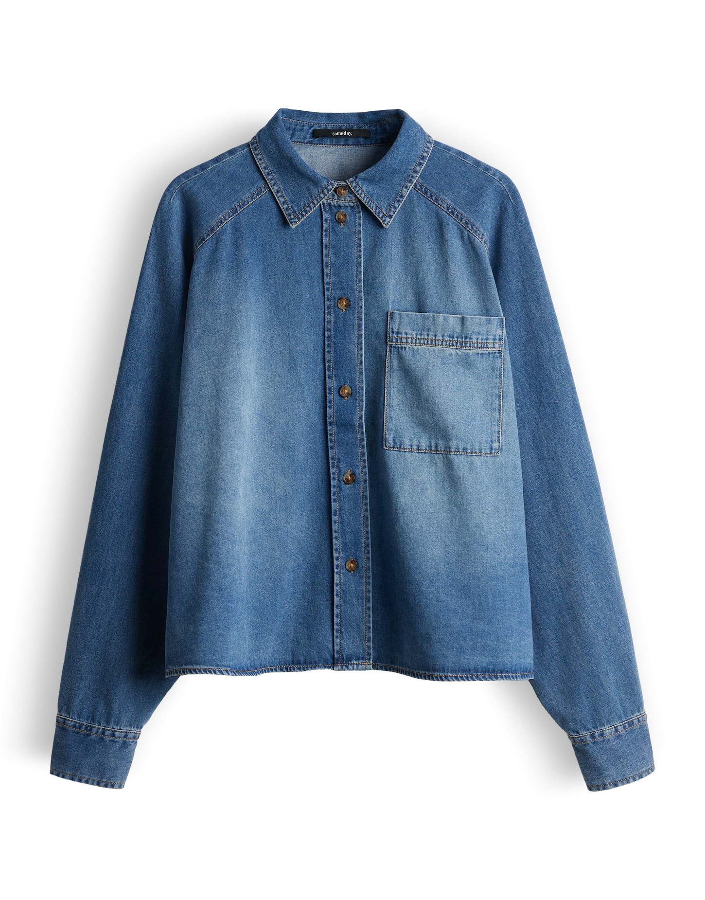 someday Jeansbluse ZEBRU Oversized aus nachhaltigem BCI Cotton Boxy Silhouette, weite Passform, Raglanärmel