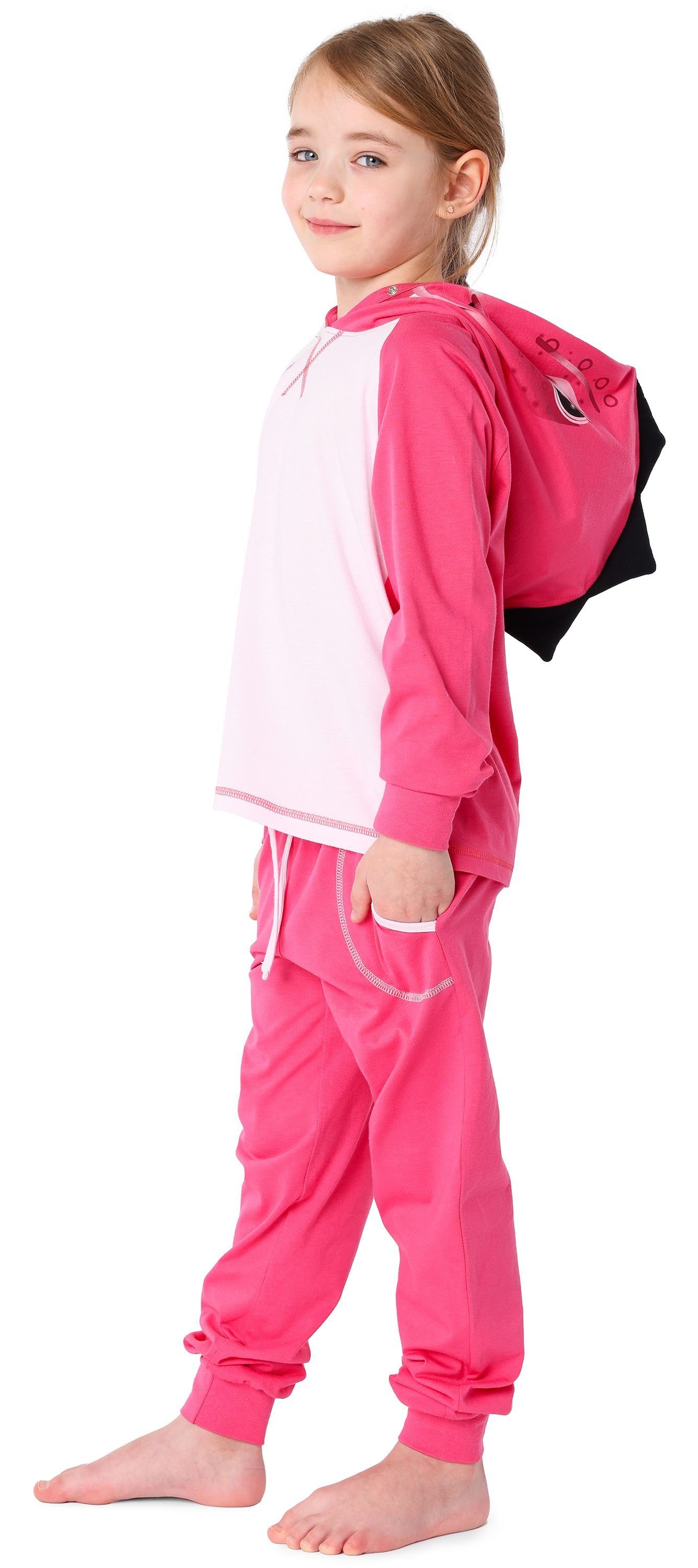 Ladeheid Schlafanzug Kinder Schlafanzug aus Baumwolle Verkleidung mit Kapuze LA40-236 ohne Dunkelrosa Dino