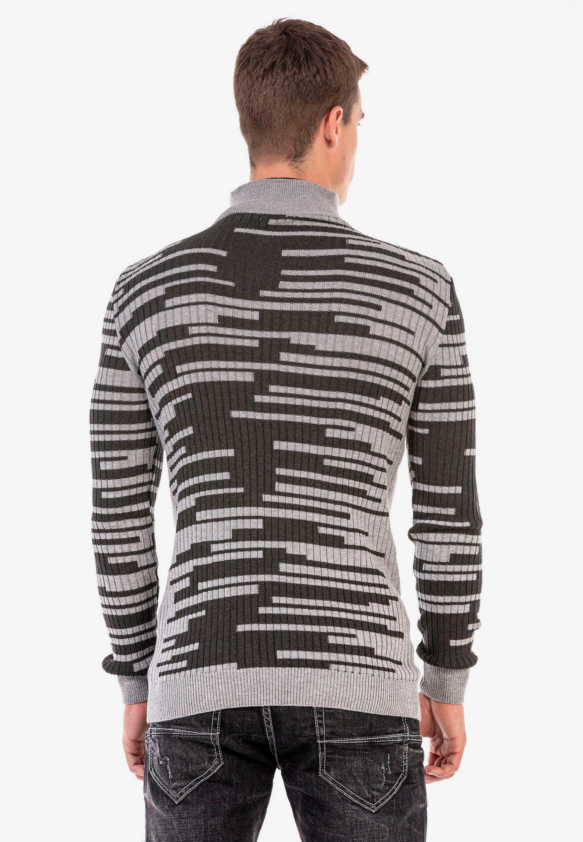 & Allover-Muster Cipo mit Baxx tollem grau Strickpullover