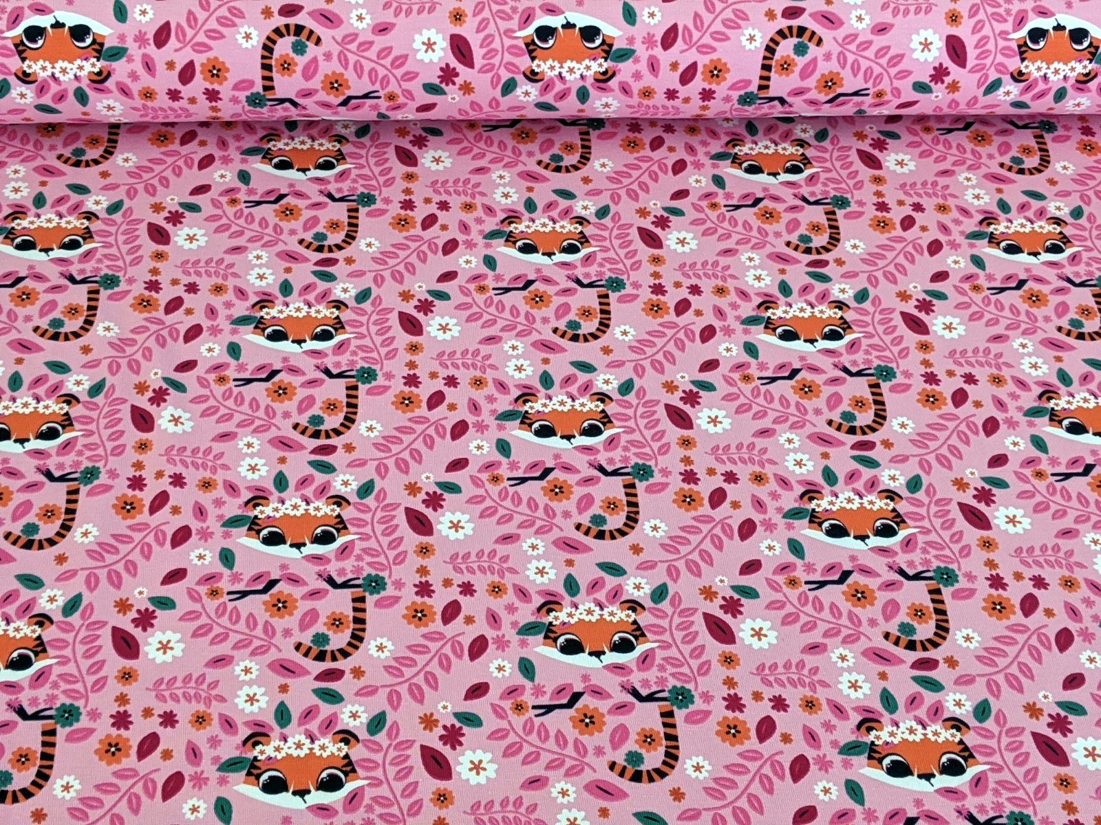 Thumbnail - Stoff Baumwolljersey Süßer Tiger Rosa Stoff Meterware Jersey