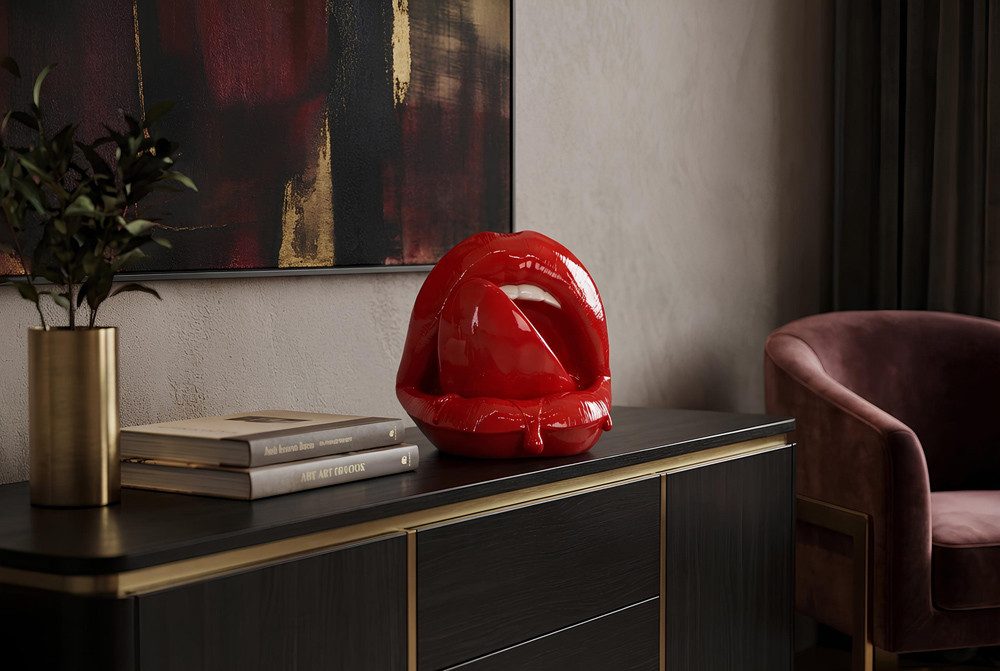 riess-ambiente Dekofigur LIP 25cm rot/weiß- Pop-Art, Blickfang, hochglanz, urban, handgefertigt (Einzelartikel, 1 St), Moderne Skulptur - ideal als dekorativer Akzent auf Sideboard & Regal