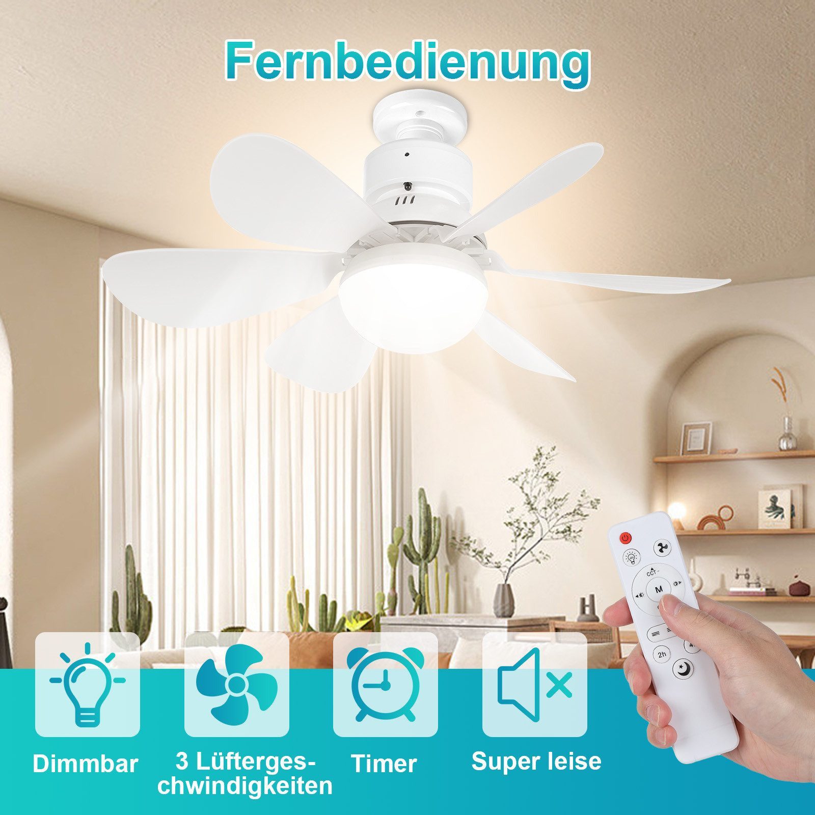 Jibenhome Deckenventilator LED Deckenleuchte Deckenventilator Dimmbar, günstig online kaufen