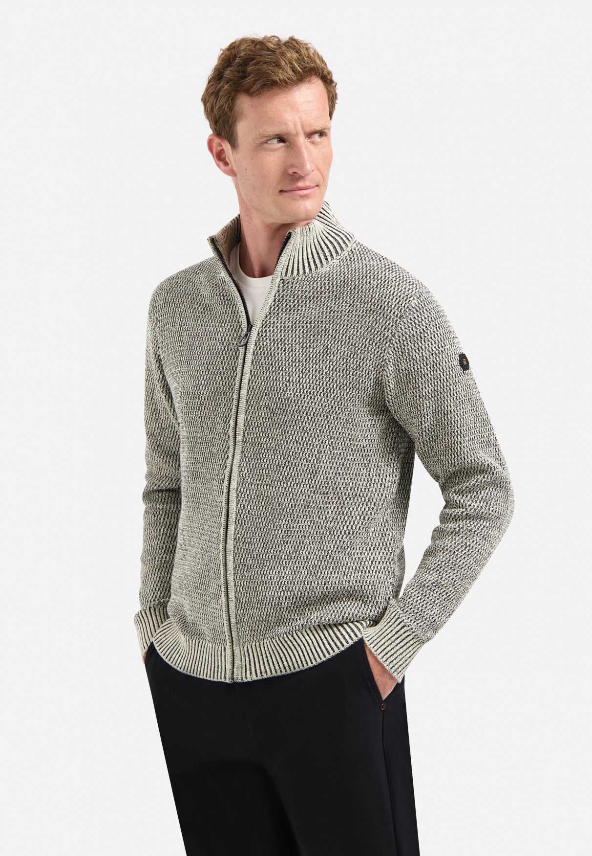 NO EXCESS Stehkragenpullover No Excess Schwere melierte Strickjacke günstig online kaufen