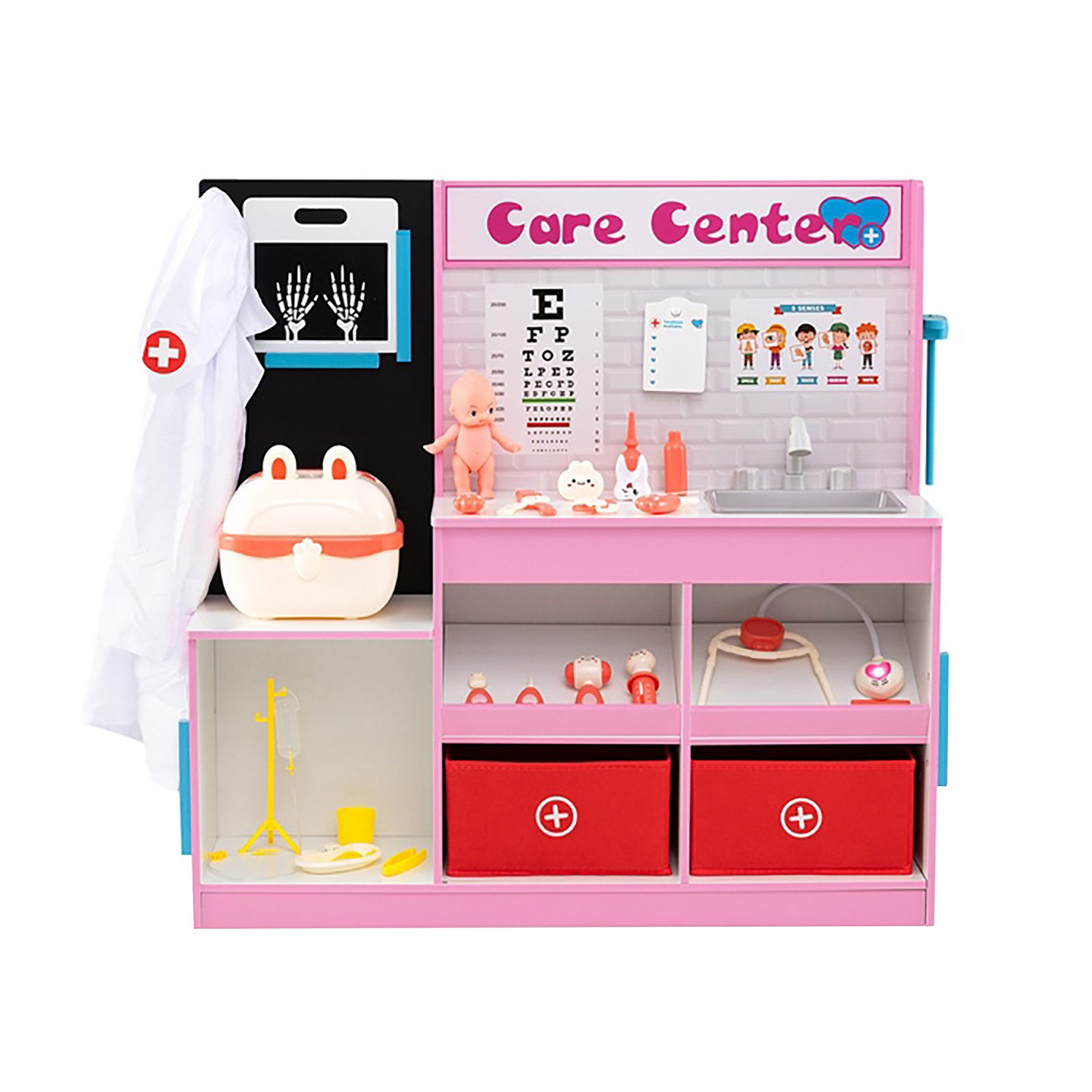 COSTWAY Spielzeug-Arztkoffer, Arztdienst-Spielset, Holz-Medizinisches Zentrum