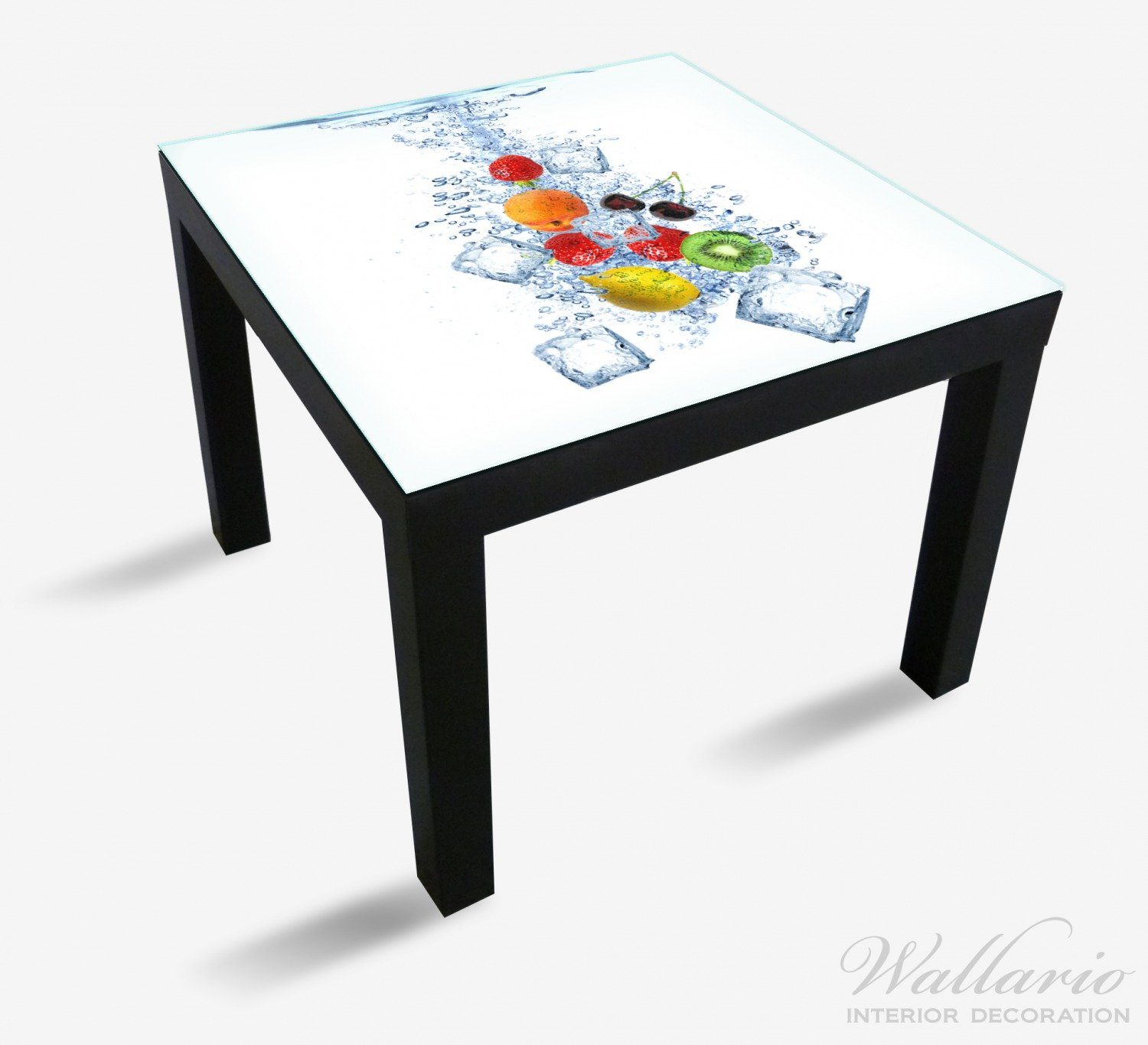 Tisch mit Ikea weißem Hintergrund Tischplatte Obst-Eiswürfel-Mix (1 Wasser geeignet Lack für St), im Wallario