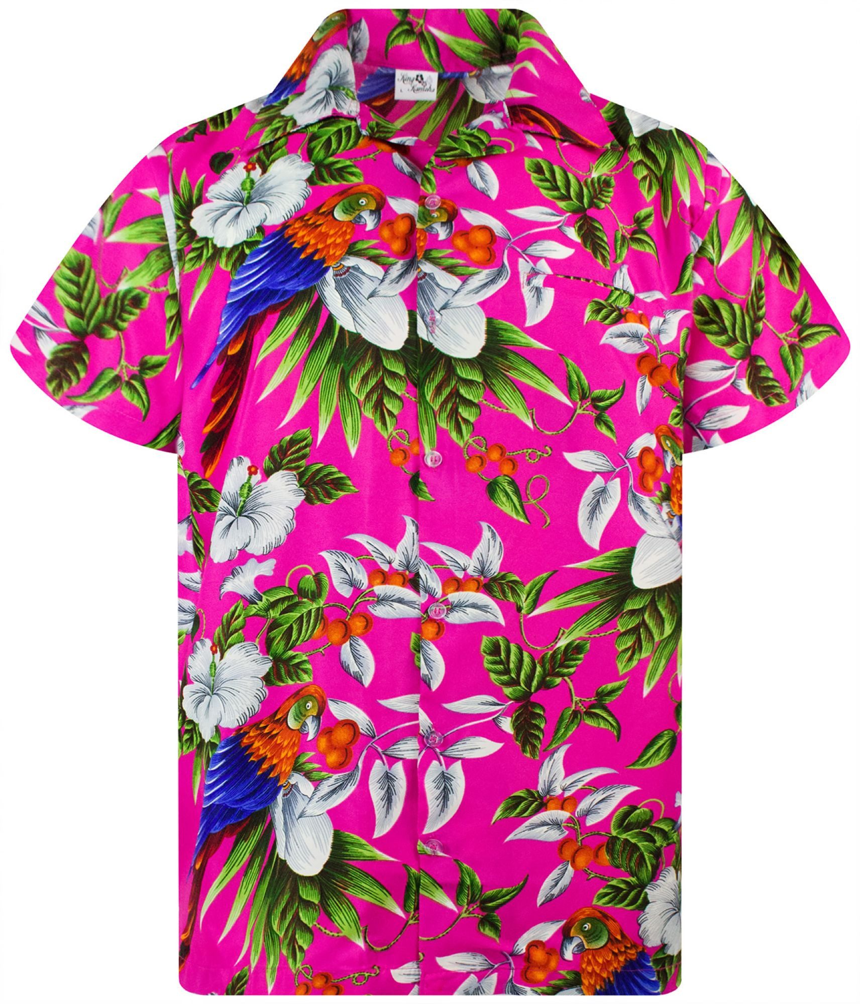 King Kameha Hawaiihemd "Cherry Parrot" Funky Hawaiihemd Herren Kurzarm Fronttasche Sommerhemd