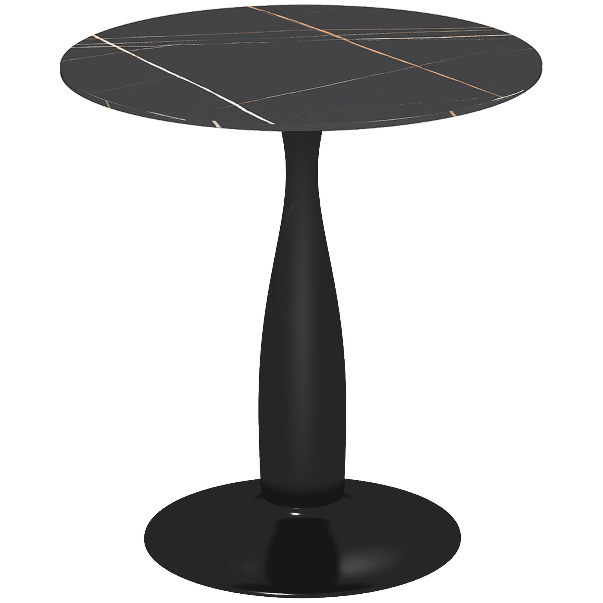 HOMCOM Esstisch Kaffeetisch moderner Tisch mit Mamoroptik, Säule-Bein (Esszimmertisch, 1-St., Küchentisch), für 2 Personen, Ø70 x 74 cm, Schwarz – Bild 2 von 5