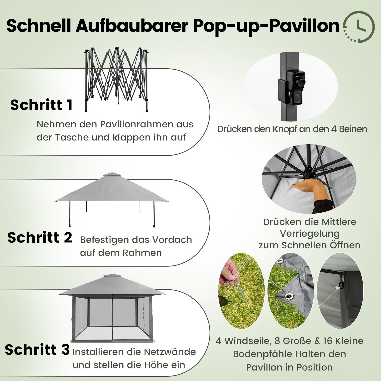 COSTWAY Faltpavillon 4x4m Pop-Up Pavillon, mit günstig online kaufen