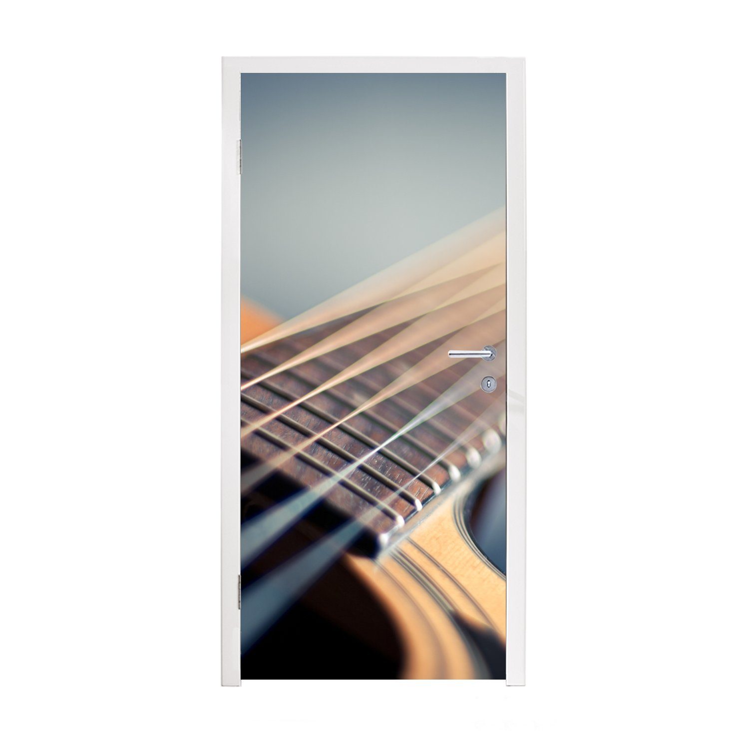 MuchoWow Türtapete Nahaufnahme der Saiten einer akustischen Gitarre, Matt, bedruckt, (1 St), Fototapete für Tür, Türaufkleber, 75x205 cm