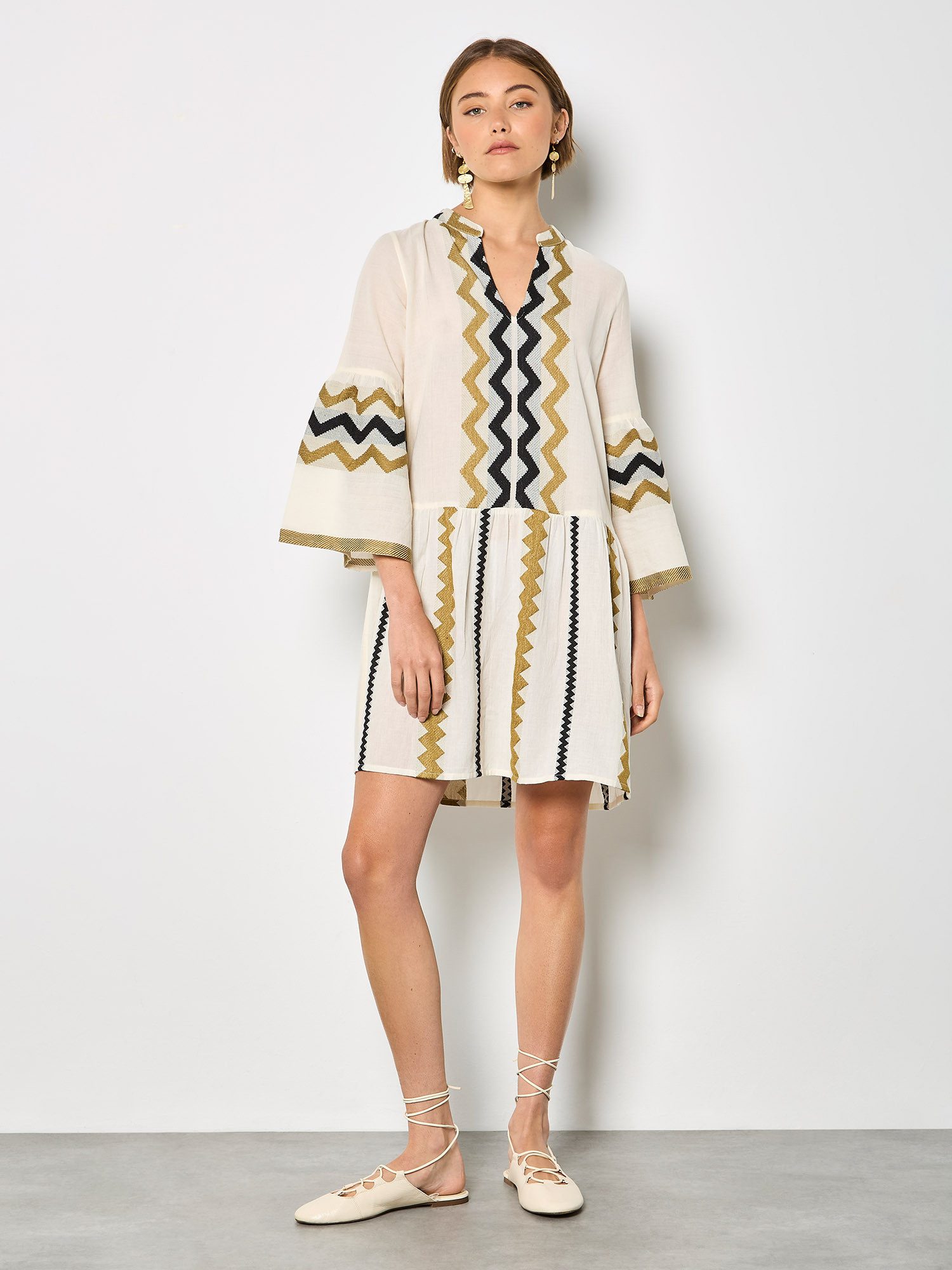 Apricot Druckkleid Tunika-Kleid mit Chevron-Muster günstig online kaufen