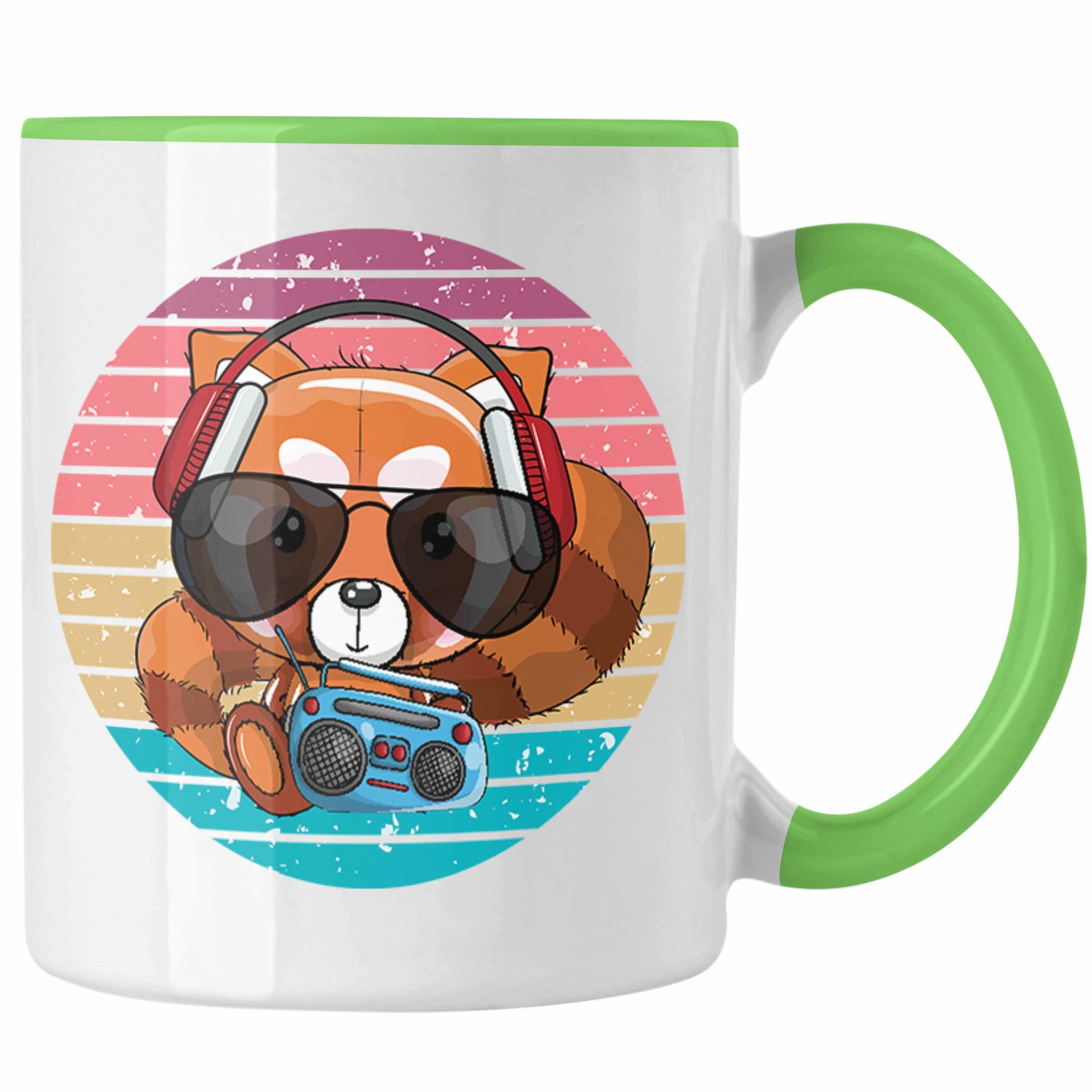 Trendation Tasse Trendation - Cooler Roter Panda Tasse Musik Kinder Geschenkidee für Jungs Mädchen Lustige Grafik Grün