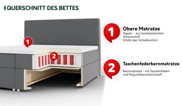 MIRJAN24 Boxspringbett Prato (Pocket-Taschenfedern, Matratze + Topper), Polsterbett, Stilvoll Bettgestell