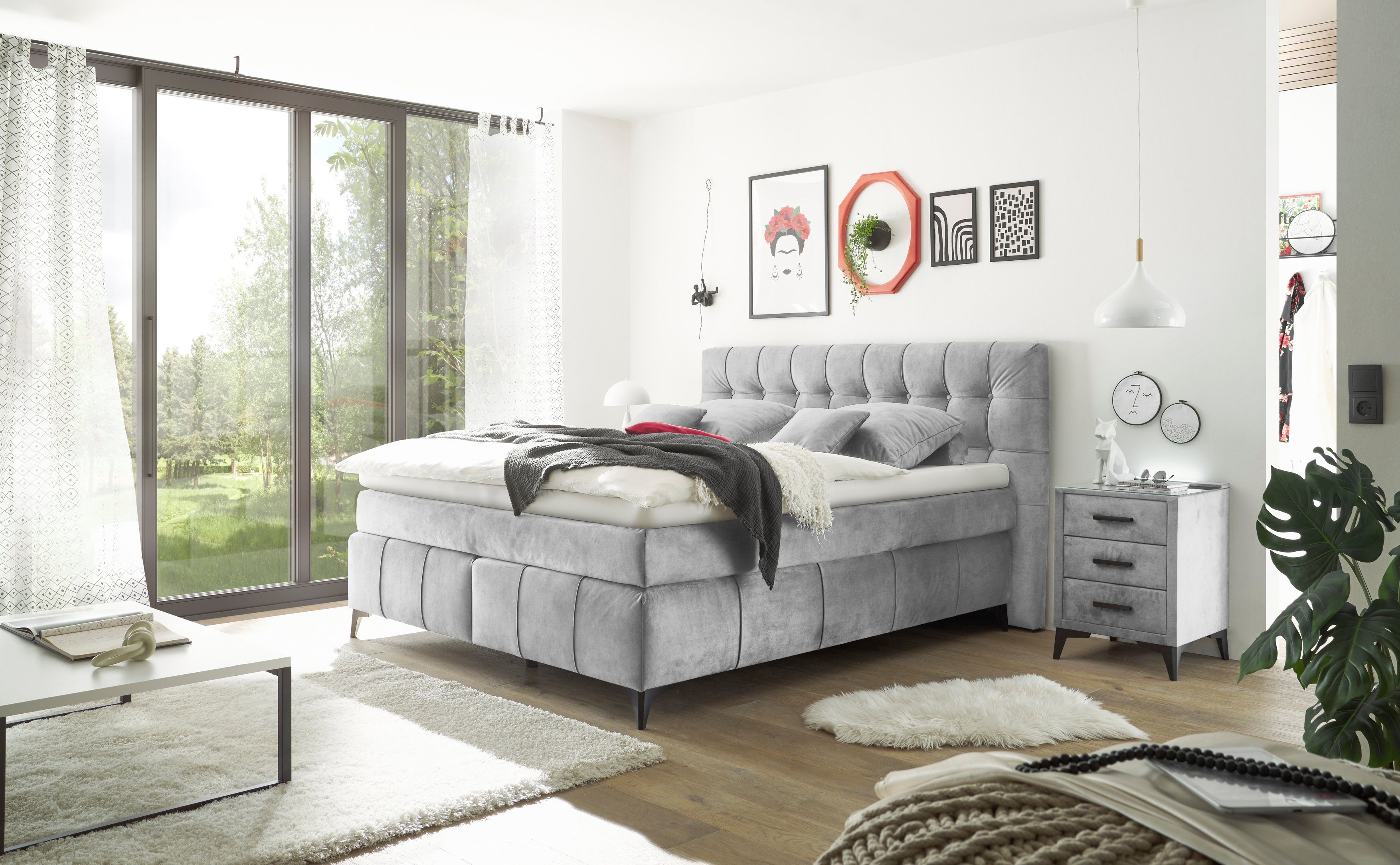 Boxspringbett Kokosmatte, ED DESIGN Oregon, Filzabdeckung - inkl. Duo-Matratze grau EXCITING