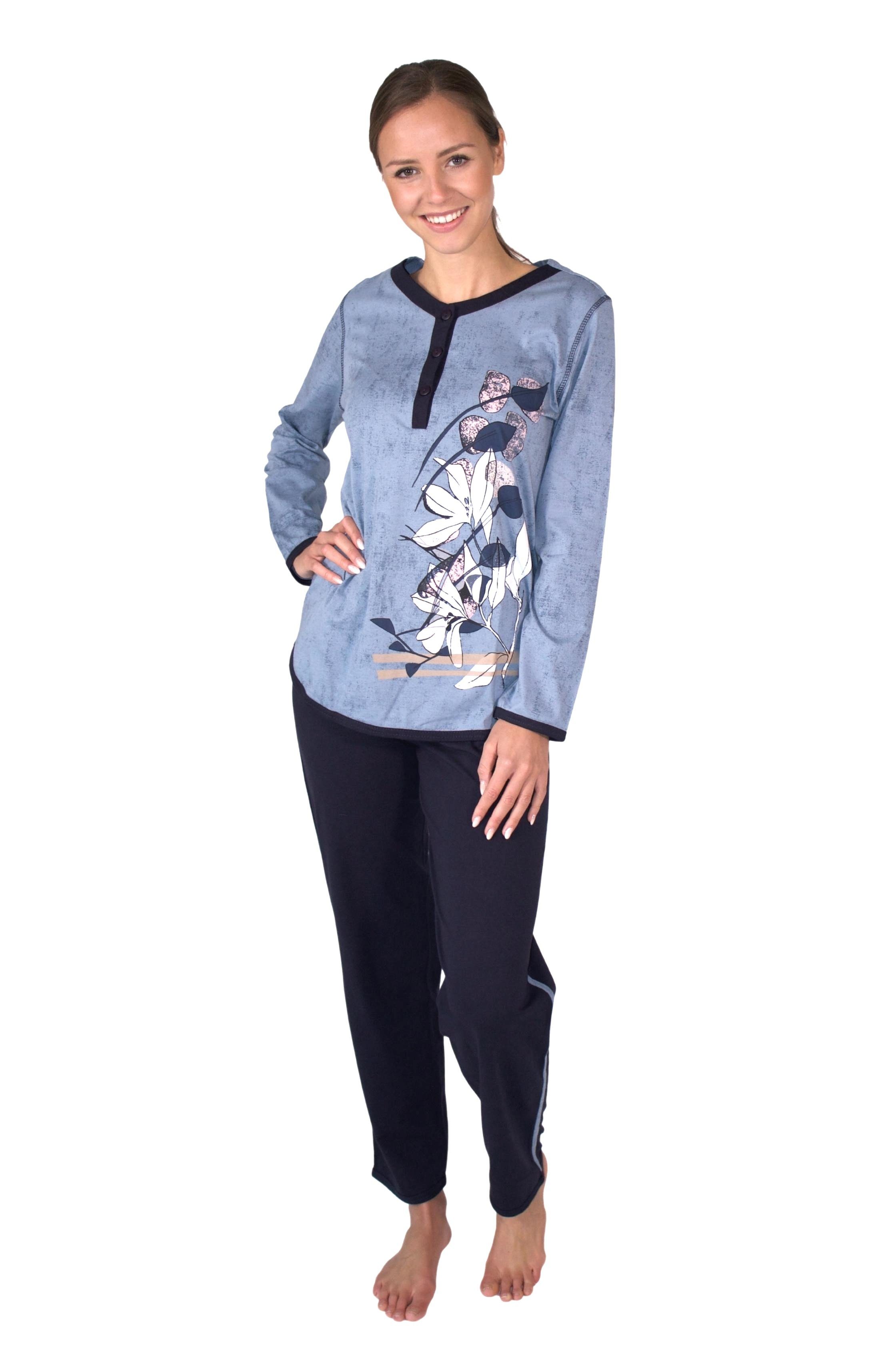 Consult-Tex Pyjama Damen Pyjama, Schlafanzug, Homewear Set DF419 (Packung) aus reiner Baumwolle-Jersey Qualität blau
