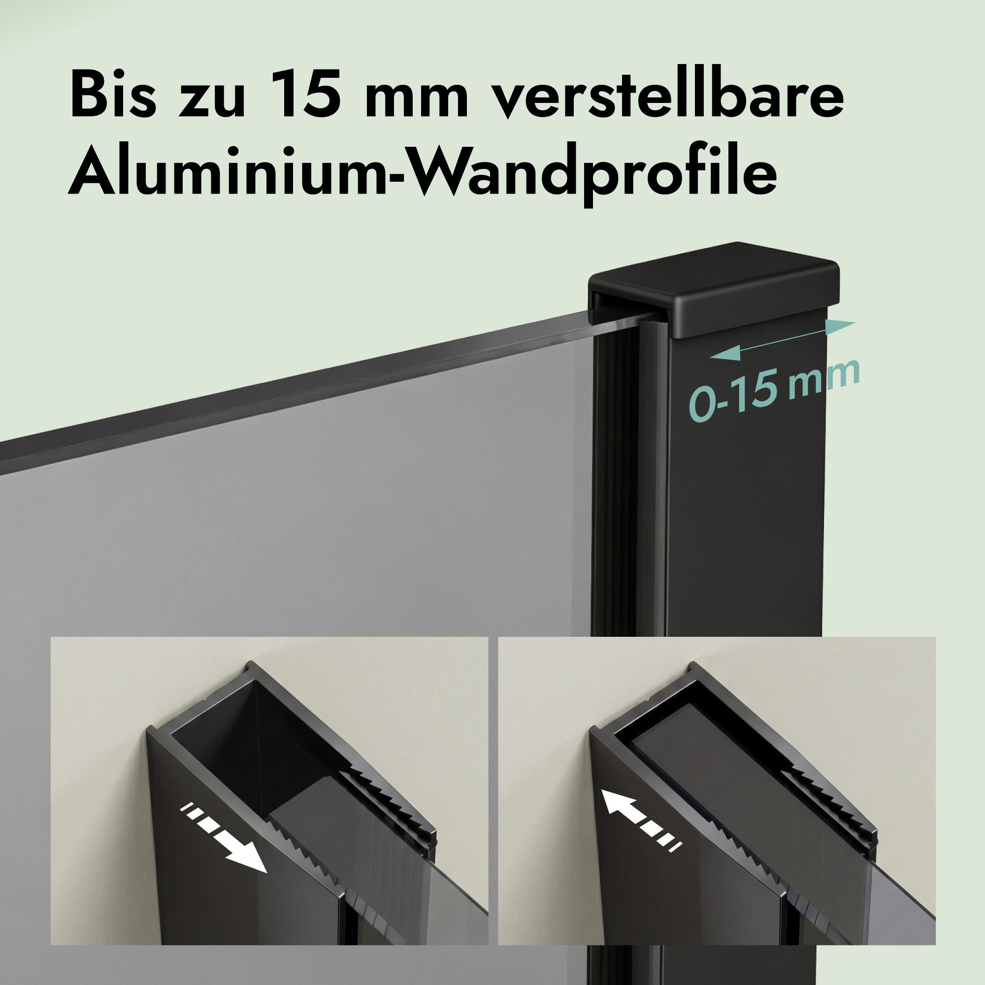 doporro Walk-in-Dusche Duschwand für Dusche Duschabtrennung schwarz Profil mit Nano Glas, Einscheibensicherheitsglas – Bild 3 von 5