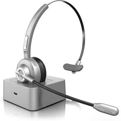 CSL Wireless-Headset (Bluetooth, Mono Headset mit Ladestation Kopfhörer mit flexiblem Mikrofon)