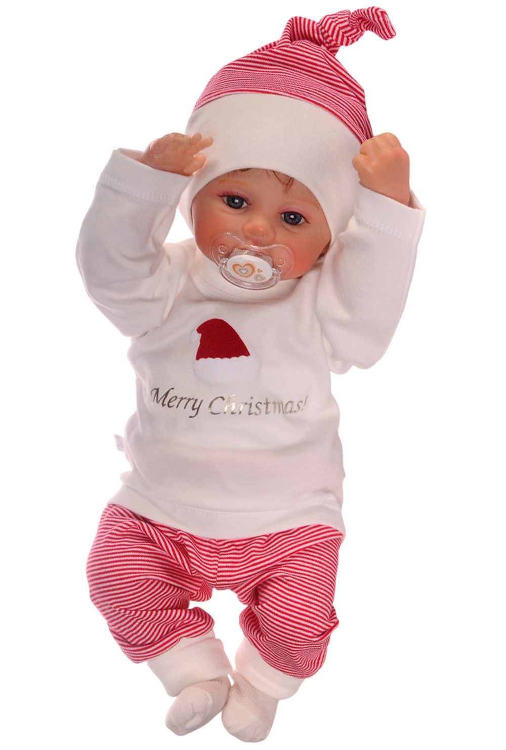 Erstausstattungspaket Baby Anzug 4-teilig Hose Mütze Langarmshirt Socken Set Weihnachtlich
