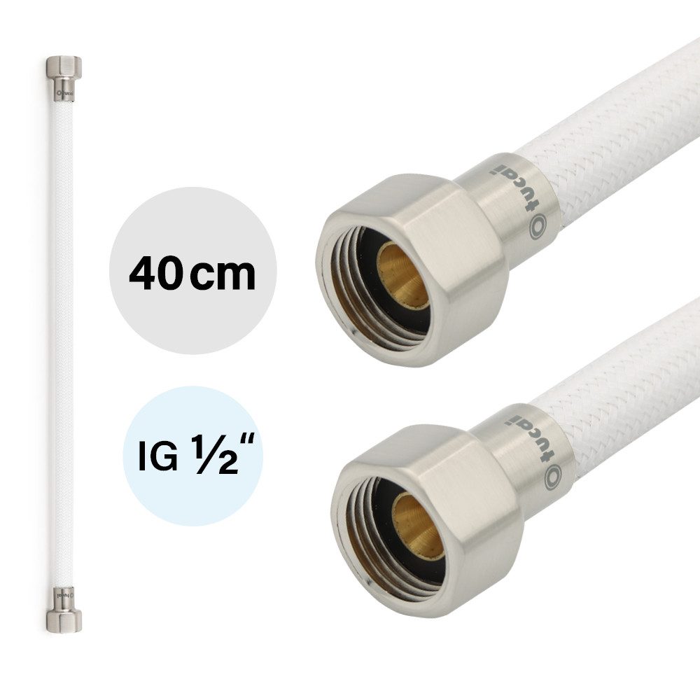 TUCAI Flexschlauch Flexschlauch DN8 IG/IG 1/2" -400mm Weiss Gebürsteter Stahl